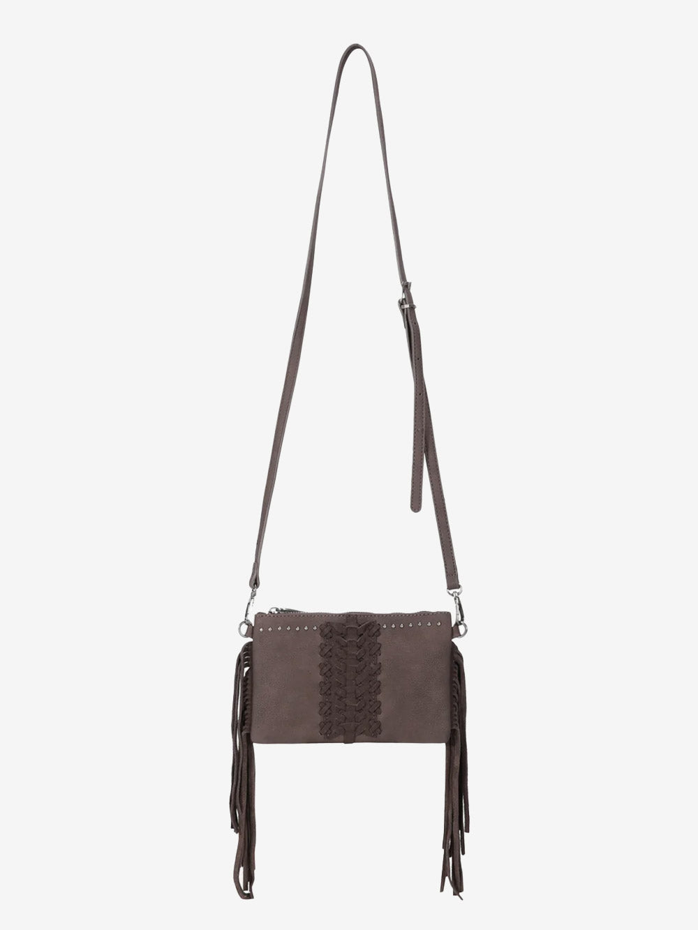 Trinity Ranch Leather Fringe Crossbody Clutch Bag with Basketweave Design - Perfect for Parties, Concerts, and Everyday Use
