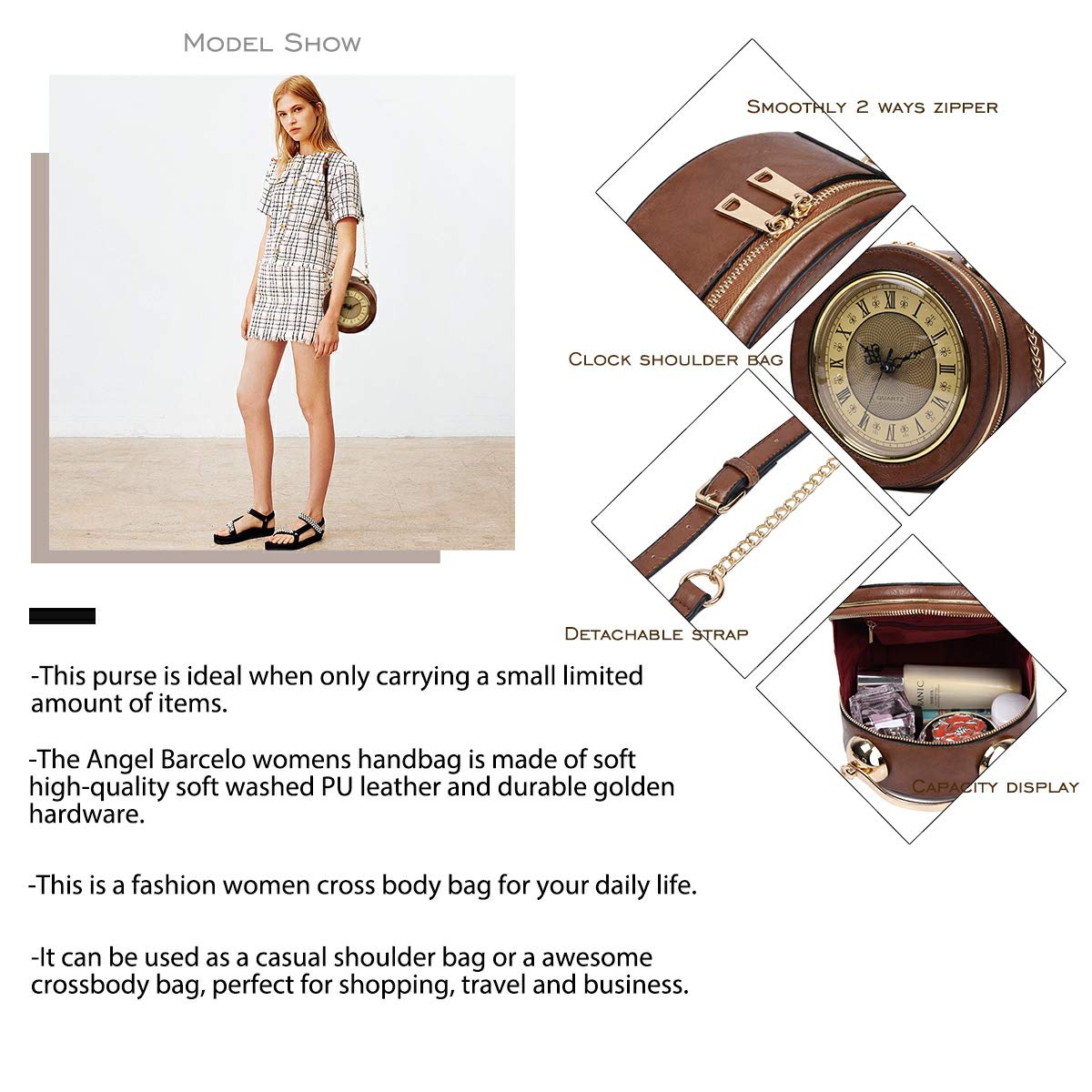 Angel Barcelo Women's Fashion Shoulder Bag - Stylish Crossover Purse & Handbag for Everyday Use, Work, and Travel