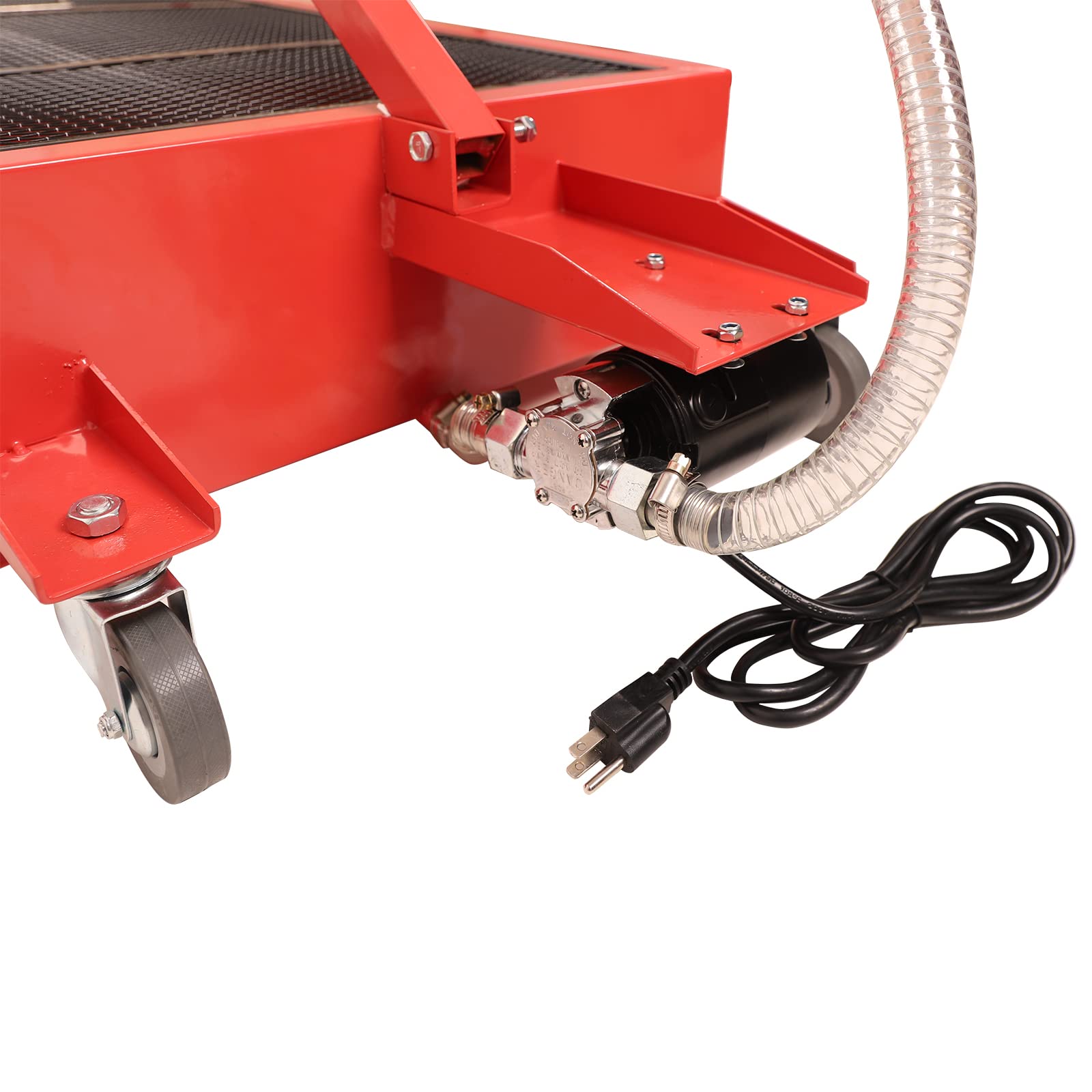 17 Gallon Low Profile Roll Around Oil Drain Pan with 110V Electric Pump & 8ft Hose - Heavy Duty Oil Change Kit for Trucks, Cars, SUVs (Red) - Ideal for DIY Mechanics & Professional Auto Shops