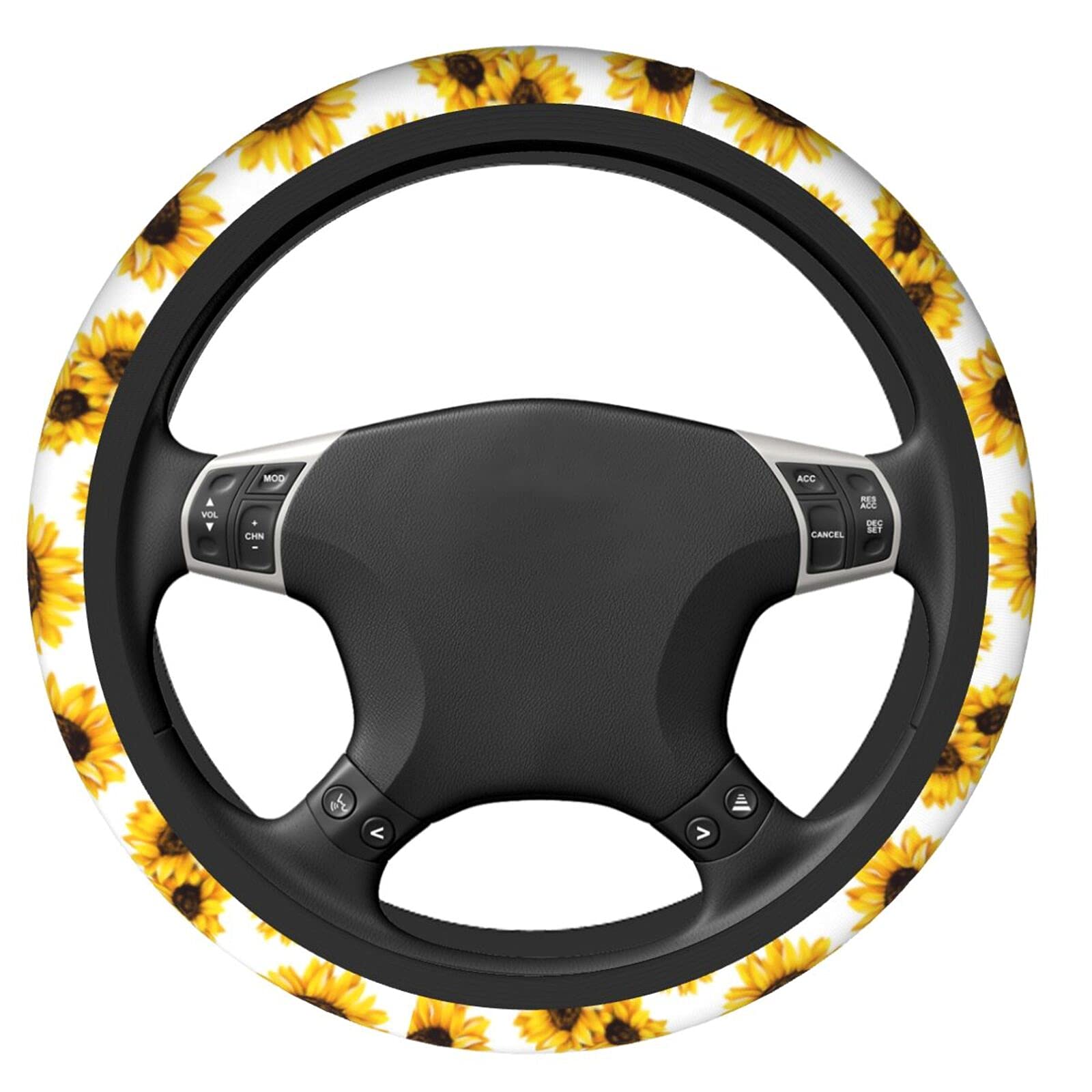 Sunflower Steering Wheel Cover for Cars - Universal 15 Inch Sunflower Car Steering Wheel Protector for Women, Men & Teens - Perfect for Summer Driving, Road Trips & Sun Protection