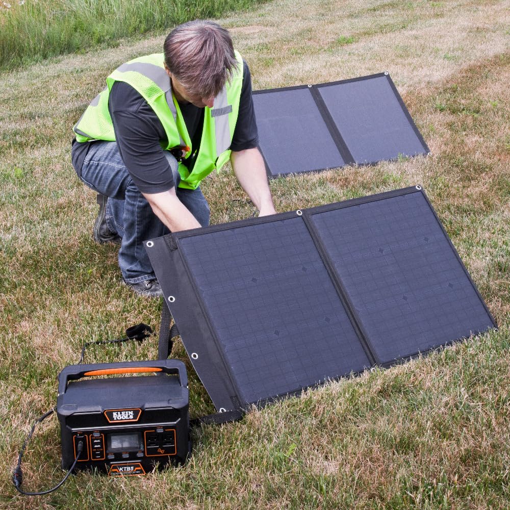 Klein Tools 29250 60W Foldable Solar Panel - Portable Solar Charger for Power Banks, Phones, Tablets & Outdoor Camping Gear | Perfect for Hiking, RV Trips & Emergency Power Backup