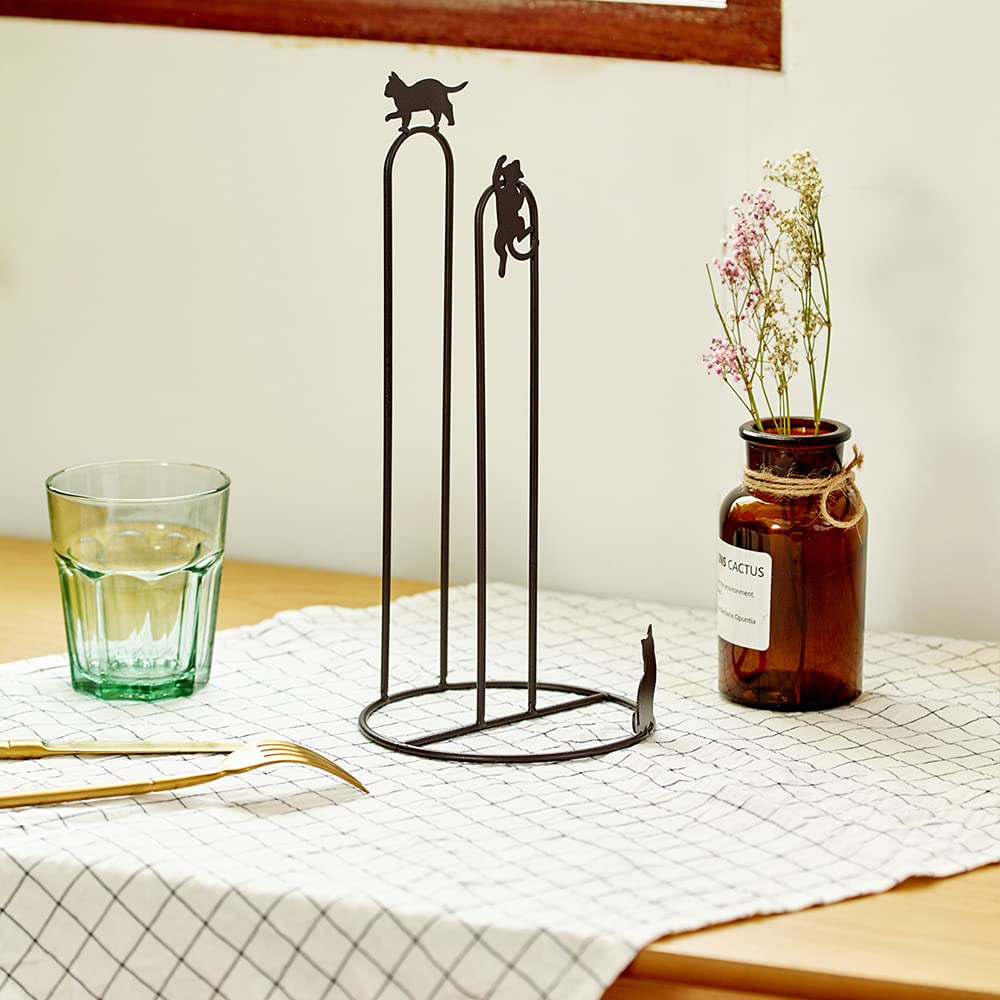 Cat Metal Animal Paper Towel Holder - Free Standing Toilet Paper Roll Holder for Bathroom & Kitchen (Brown) | Cute Home Decor for Cat Lovers
