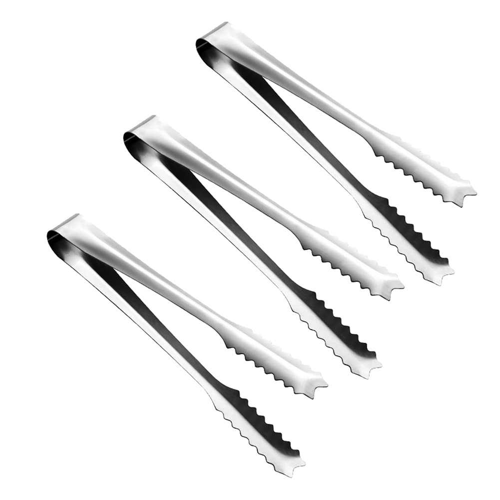 3-Piece 7-Inch Stainless Steel Kitchen Tongs Set - Locking Cooking & Grilling Tongs for BBQ, Salad, Baking - Perfect for Serving Bread, Pastries, and Small Foods (Dishwasher Safe)