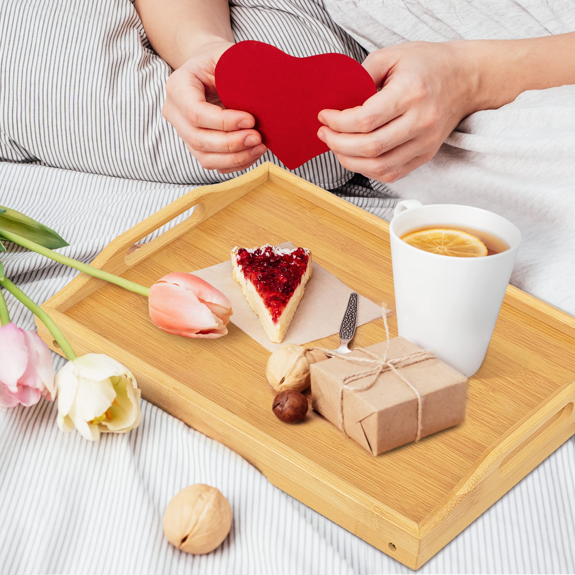 Adjustable Bamboo Breakfast Bed Tray with Folding Legs - 9.5