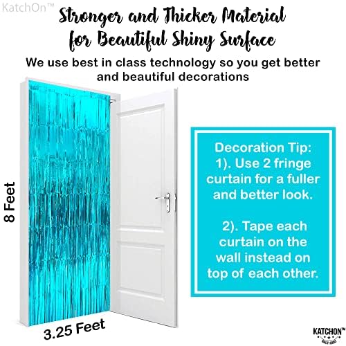 KatchOn Extra Large Blue Foil Fringe Curtains - 3.2x8 Feet (Pack of 2) | Water Streamer Backdrop for Beach Party, Under The Sea Theme, Summer Decorations | Perfect for Birthday Parties, Baby Showers, and Wedding Decor