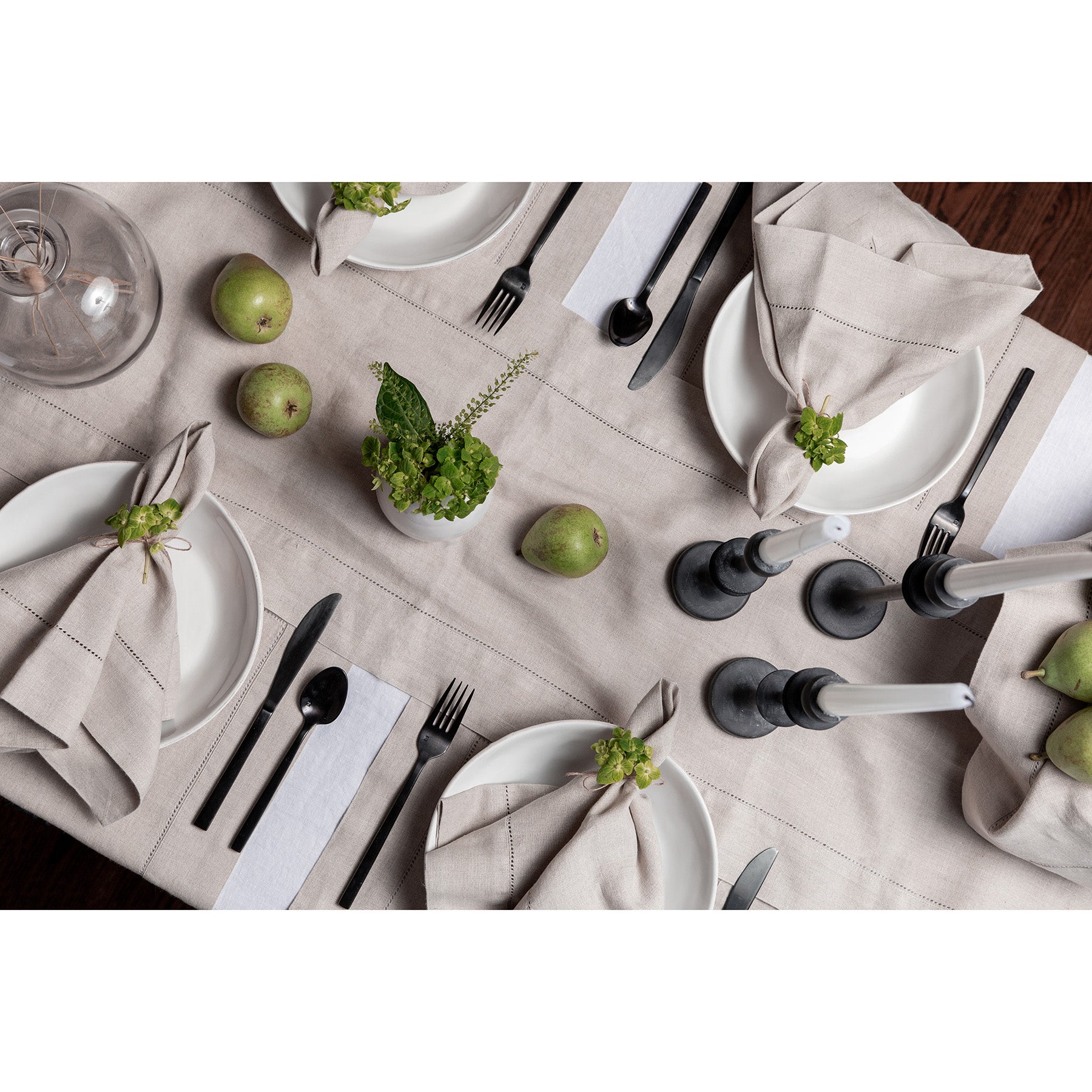 Premium Heavyweight Hemstitch Linen Napkins - Set of 4 - Elegant Dinner Party & Formal Dining Table Decor