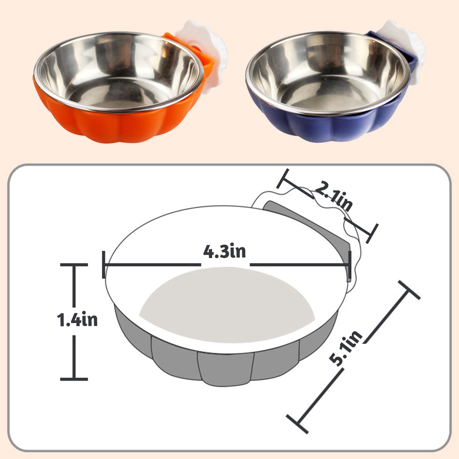 Stainless Steel Hanging Pet Bowl - Removable Dog & Cat Feeder for Cage, Coop - Perfect for Puppies, Ferrets, Birds & Guinea Pigs (2 Pack) - Ideal for Travel, Kennels & Small Animal Care
