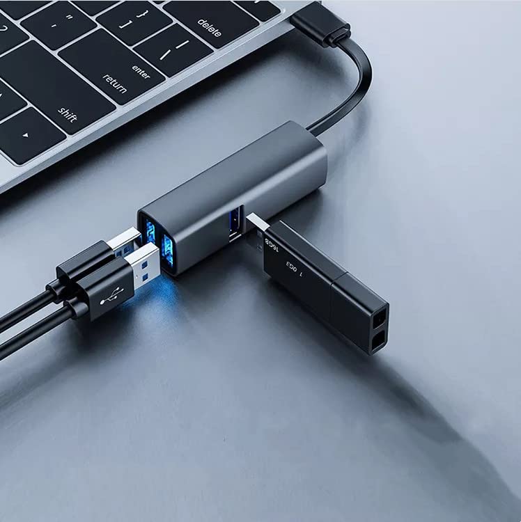Premium Aluminum USB C Hub 3-in-1 Adapter with 1x USB 3.0 & 2x USB 2.0 Ports - Compatible with MacBook Pro/Air, iPad Pro, Chromebook, Dell XPS - Space Gray - Perfect for Office Work, Travel & Home Use