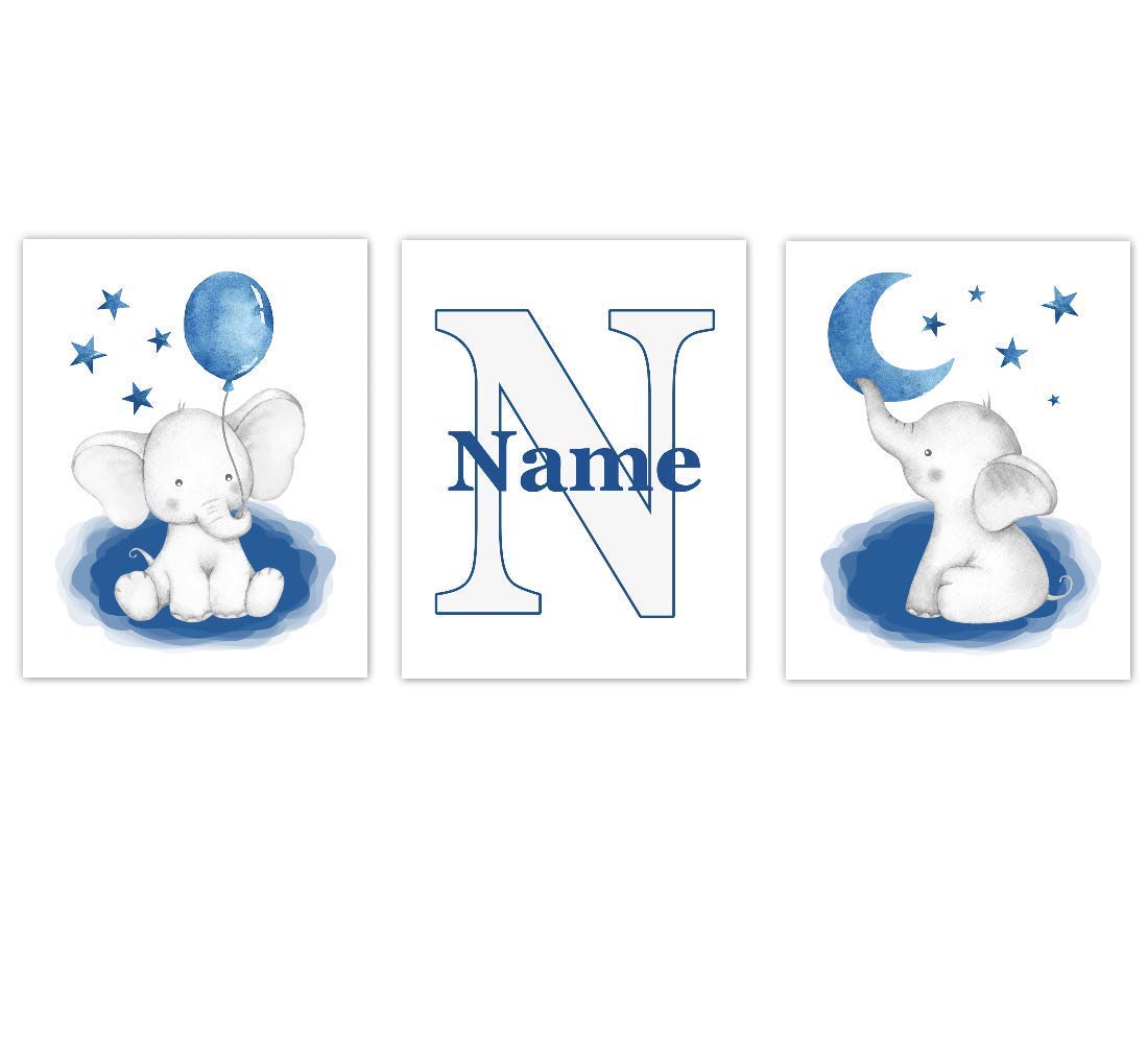 Personalized Baby Boy Elephant Wall Art - Safari Nursery Decor for Kids' Room