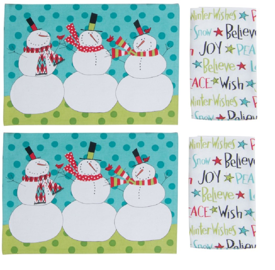 Kay Dee 2 Whimsy Winterland Fabric Placemats Set with 2 Matching Napkins - Holiday Table Decor for Christmas Dinner & Winter Parties