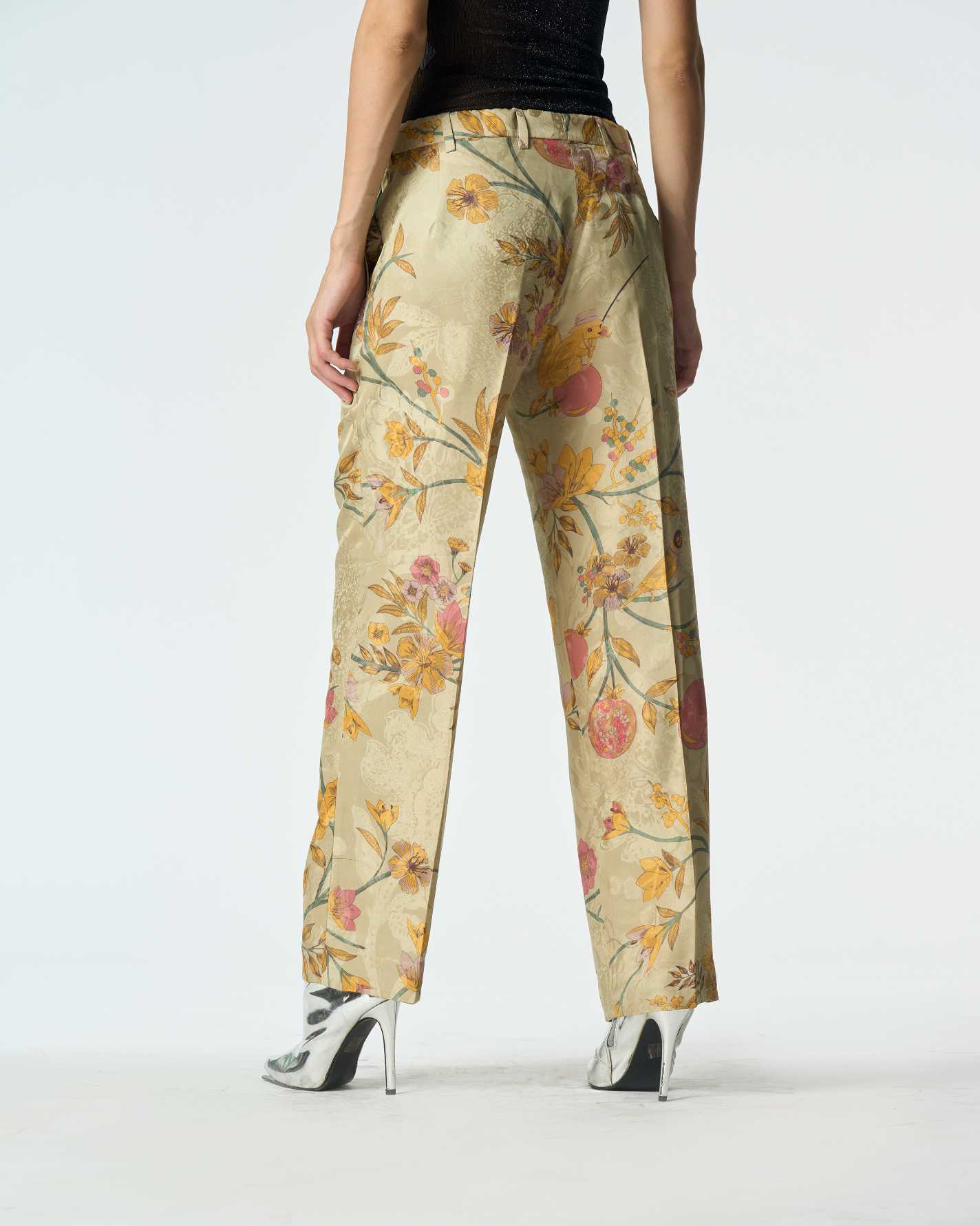 Premium Straight Fit Silk Damask Trousers in Mint Green - Elegant Office Wear & Formal Occasions