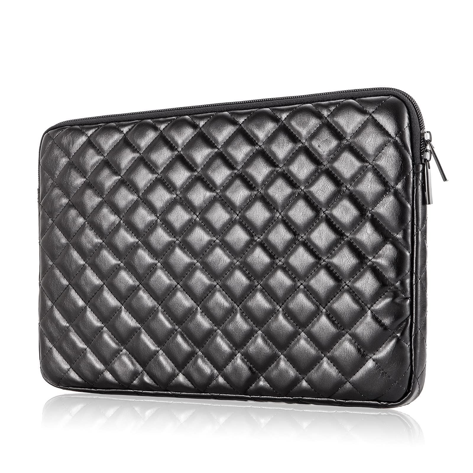 Puffy Laptop Sleeve Case for 11-15.6 Inch Laptops - Quilted PU Leather Protective Padded Bag with Soft Lining (Perfect for MacBook, Dell, HP & Travel)