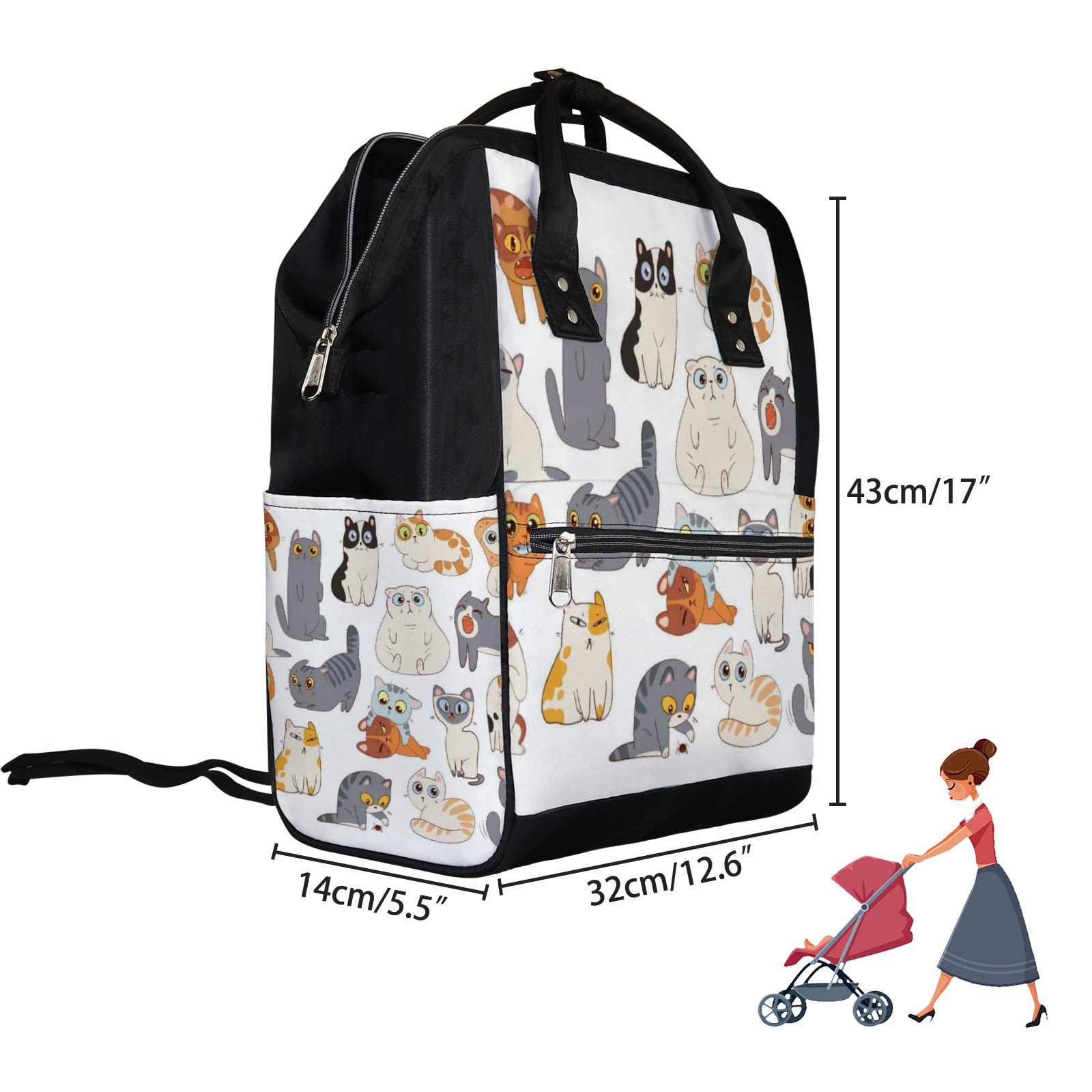Waterproof Cute Kawaii Colorful Cats Diaper Backpack - Large Capacity Baby Nappy Changing Bag with Laptop Compartment | Durable Unisex Travel Backpack for Parents (Perfect for Daycare, Beach Trips & Family Outings)