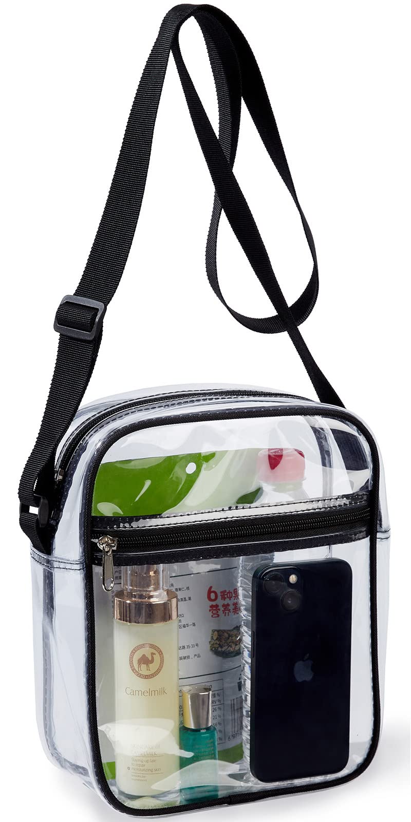 Stadium Approved Clear Crossbody Bag - Transparent PVC Purse for Sports Events, Concerts & Music Festivals - Perfect for Security Checks & Hands-Free Convenience