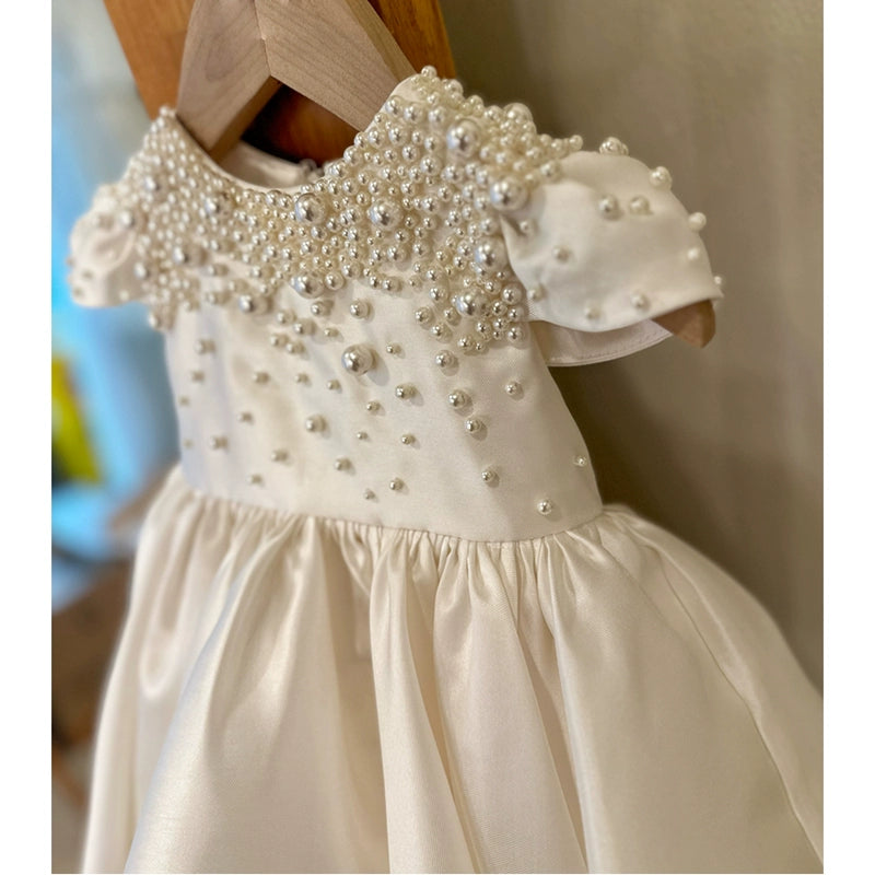 Baby Girls Satin Princess Birthday Party Dress - Elegant Toddler Formal Gown for 1st Birthday, Christening & Special Occasions