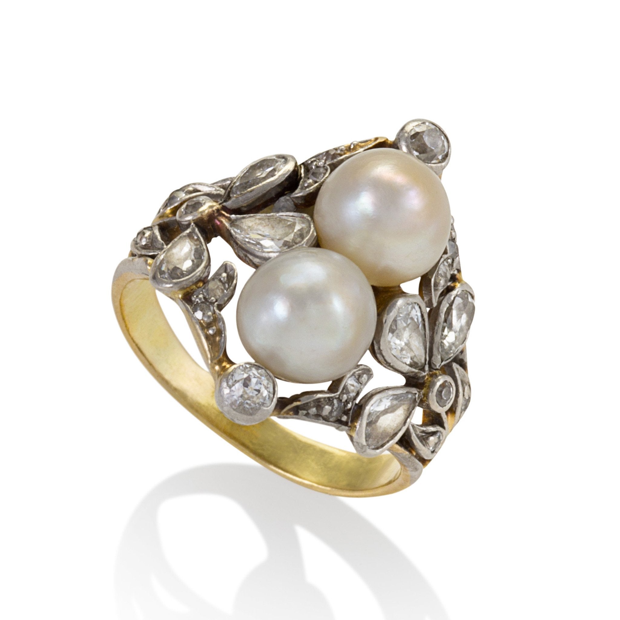Exquisite Double Pearl and Diamond Ring for Women - Elegant Bridal, Anniversary & Special Occasion Jewelry Gift