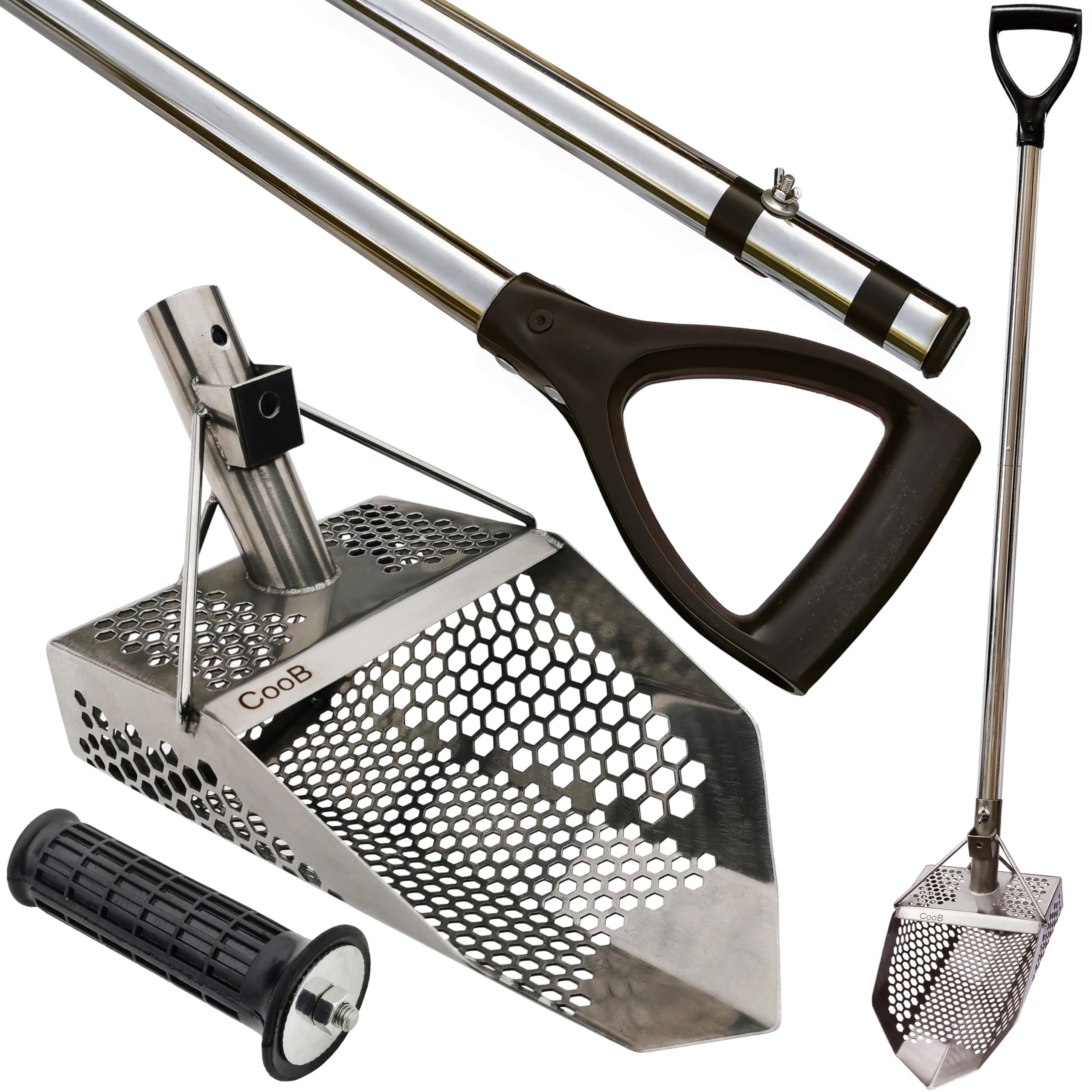 **CooB Professional Stainless Steel Beach Sand Scoop for Metal Detecting - Shark v710 Pro Compatible with Travel Handle Pole - Perfect for Treasure Hunting, Gold Prospecting & Outdoor Adventures**