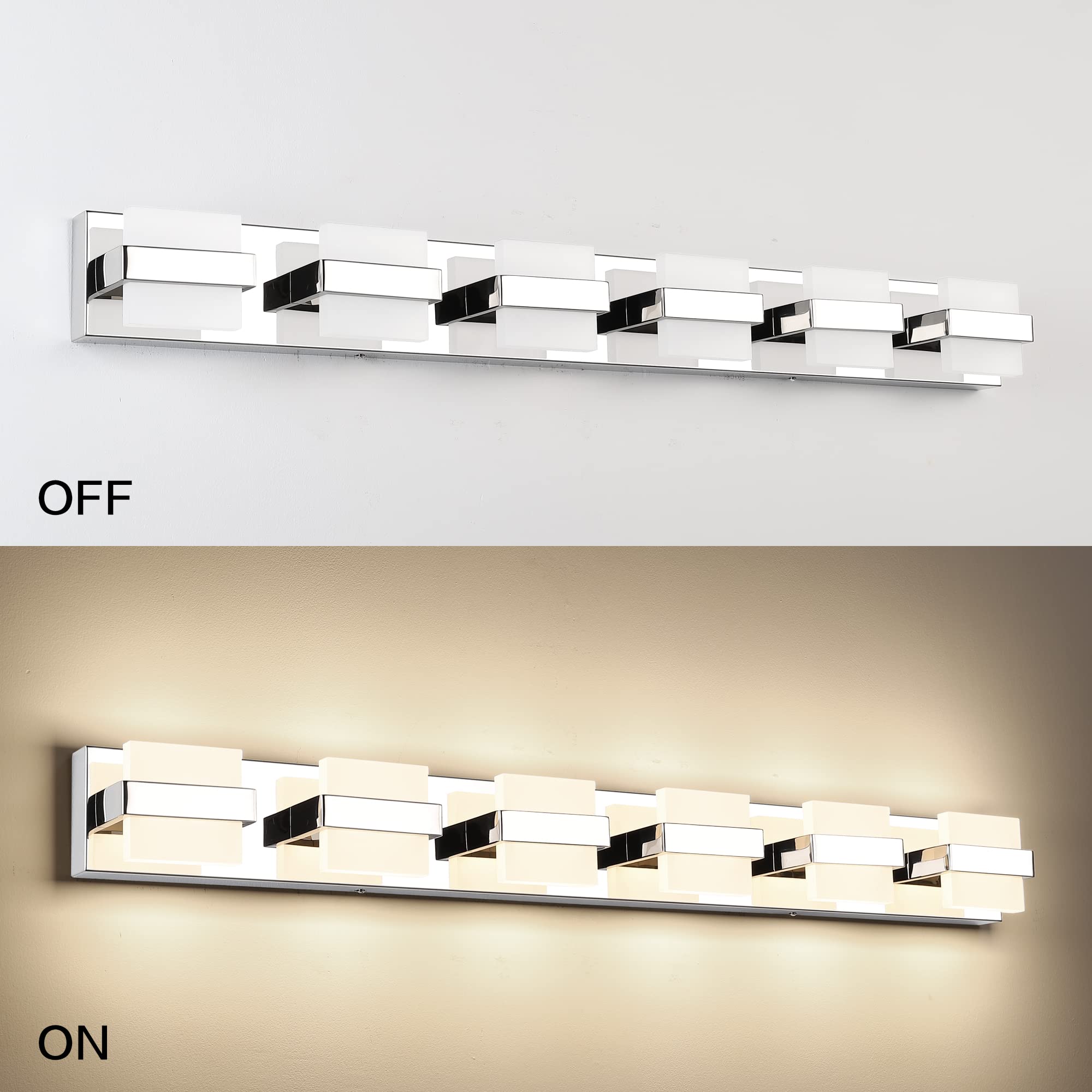 SOLFART 6-Light Chrome Modern LED Bathroom Vanity Light Fixture - 41 Inch Warm White Non-Dimmable Mirror Lighting for Bathroom, Powder Room & Dressing Area