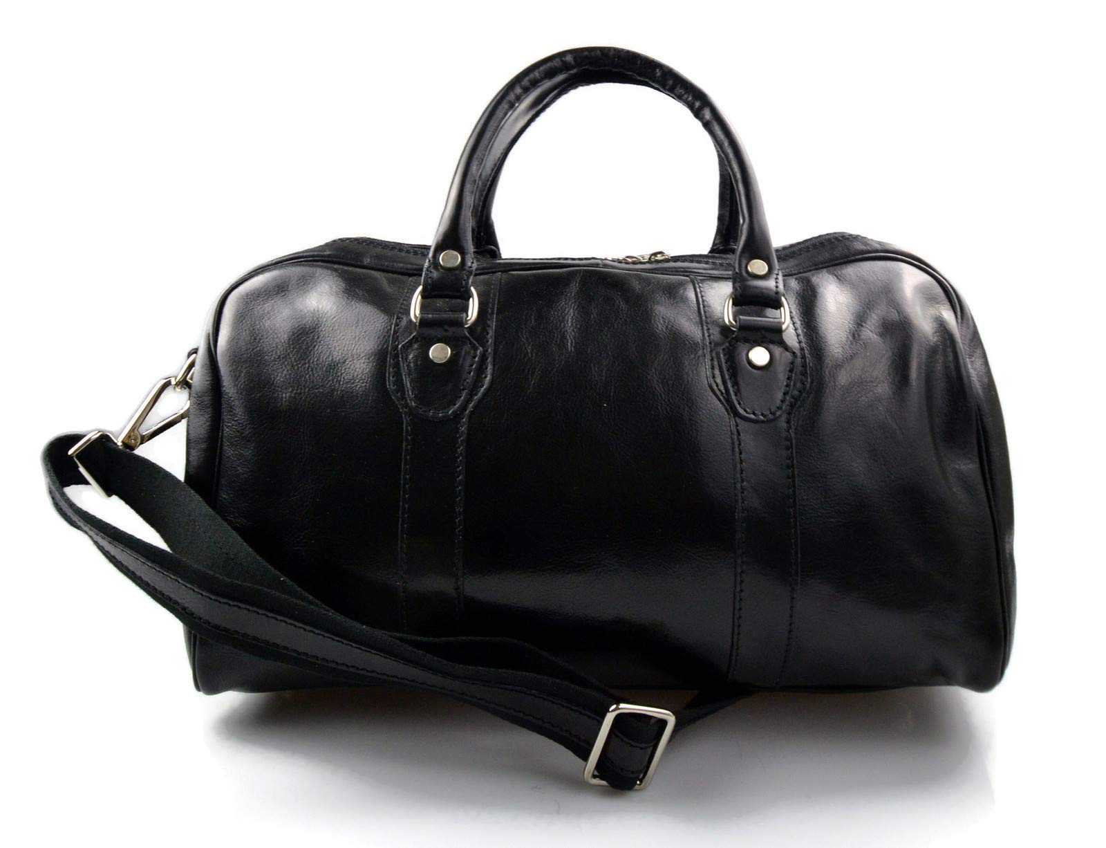 **Genuine Italian Leather Travel Bag for Men & Women - Carry-On Duffle with Handles & Shoulder Strap - Black Sports Leather Cabin Luggage (Perfect for Business Trips, Gym & Weekend Getaways)**