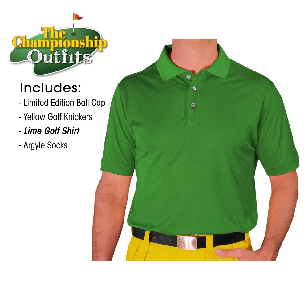 **Men's Casual Outfit Set - Yellow Microfiber Lime Golf Shirt, Limited Edition Ball Cap & Over-The-Calf Argyle Socks | Perfect for Golf, Streetwear & Everyday Fashion**