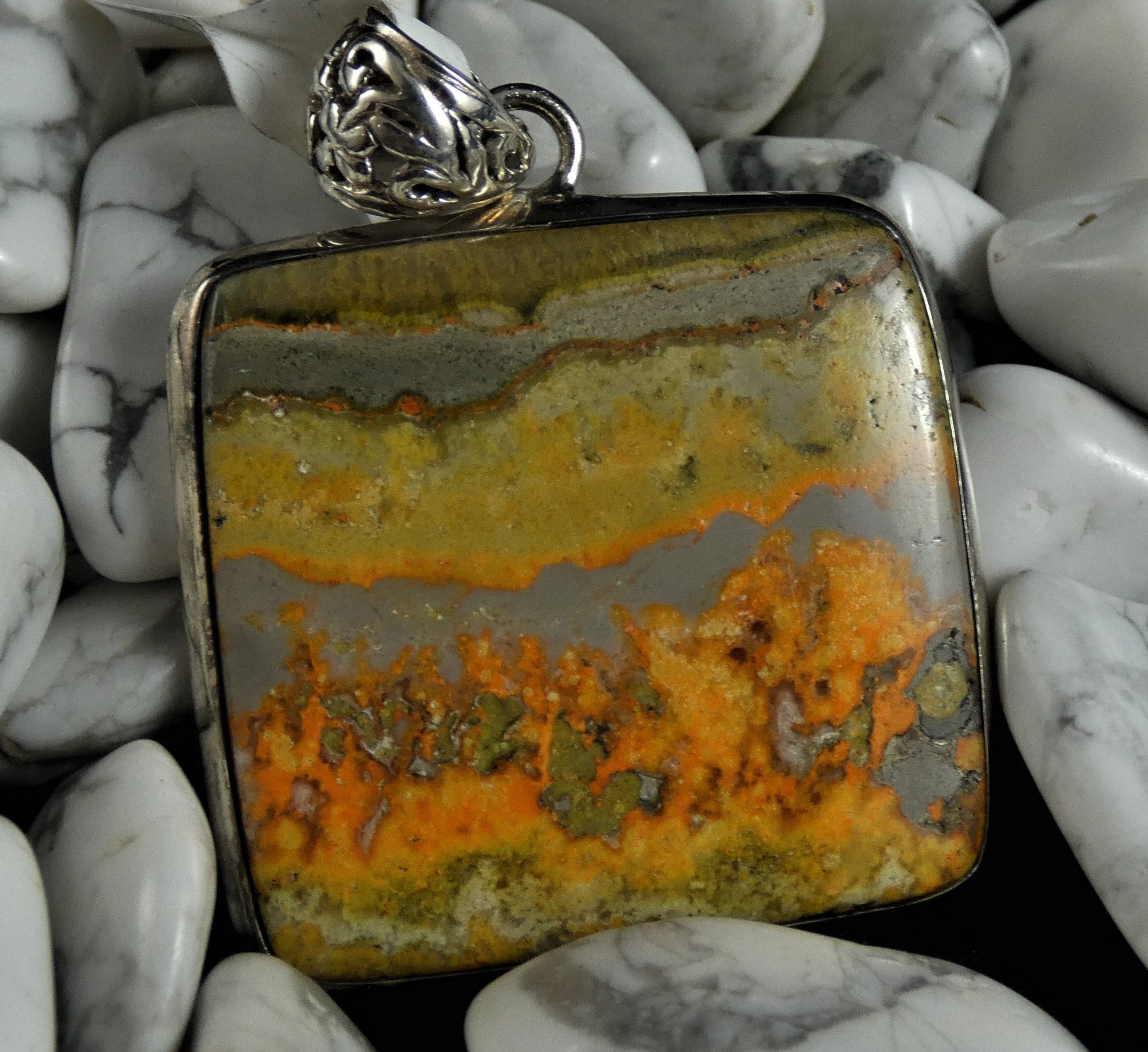 Bumblebee Jasper Sterling Silver Pendant Necklace - Square Gemstone Jewelry for Women - Perfect for Gifts, Meditation & Spiritual Healing