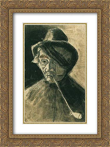 Vincent van Gogh Museum Art Print - Man With Pipe and Eye Bandage - 18x24 Inch Gold Ornate Framed Wall Art with Double Matting - Perfect for Living Room, Office Decor or Art Gift