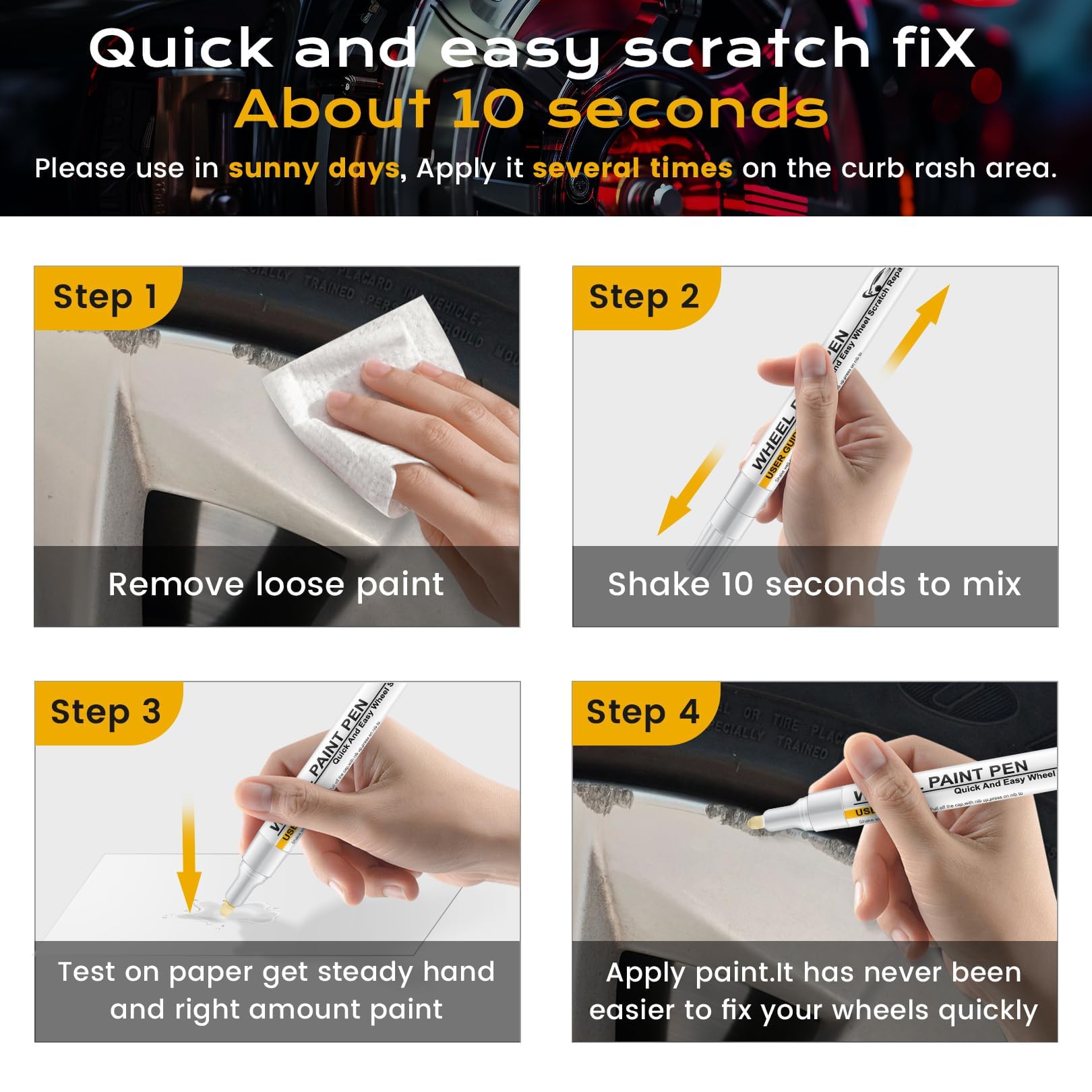 Matte Black Wheel Touch Up Paint Kit - Quick & Easy Car Rim Repair for Curb Rash, Scratches & Scuffs | Includes Paint Pen for DIY Auto Wheel Restoration | Perfect for Alloy Rims & Hubcaps