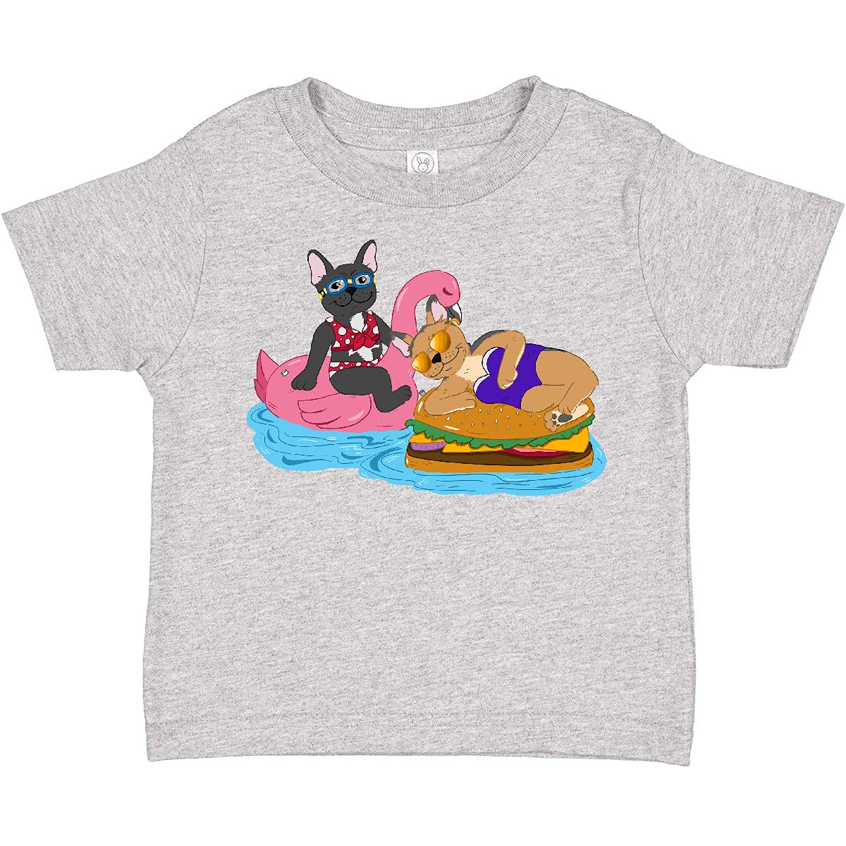 Inktastic Cute French Bulldogs on Pool Floaties Toddler T-Shirt - Adorable Dog Design for Kids Summer Outfits, Beach & Pool Party Wear
