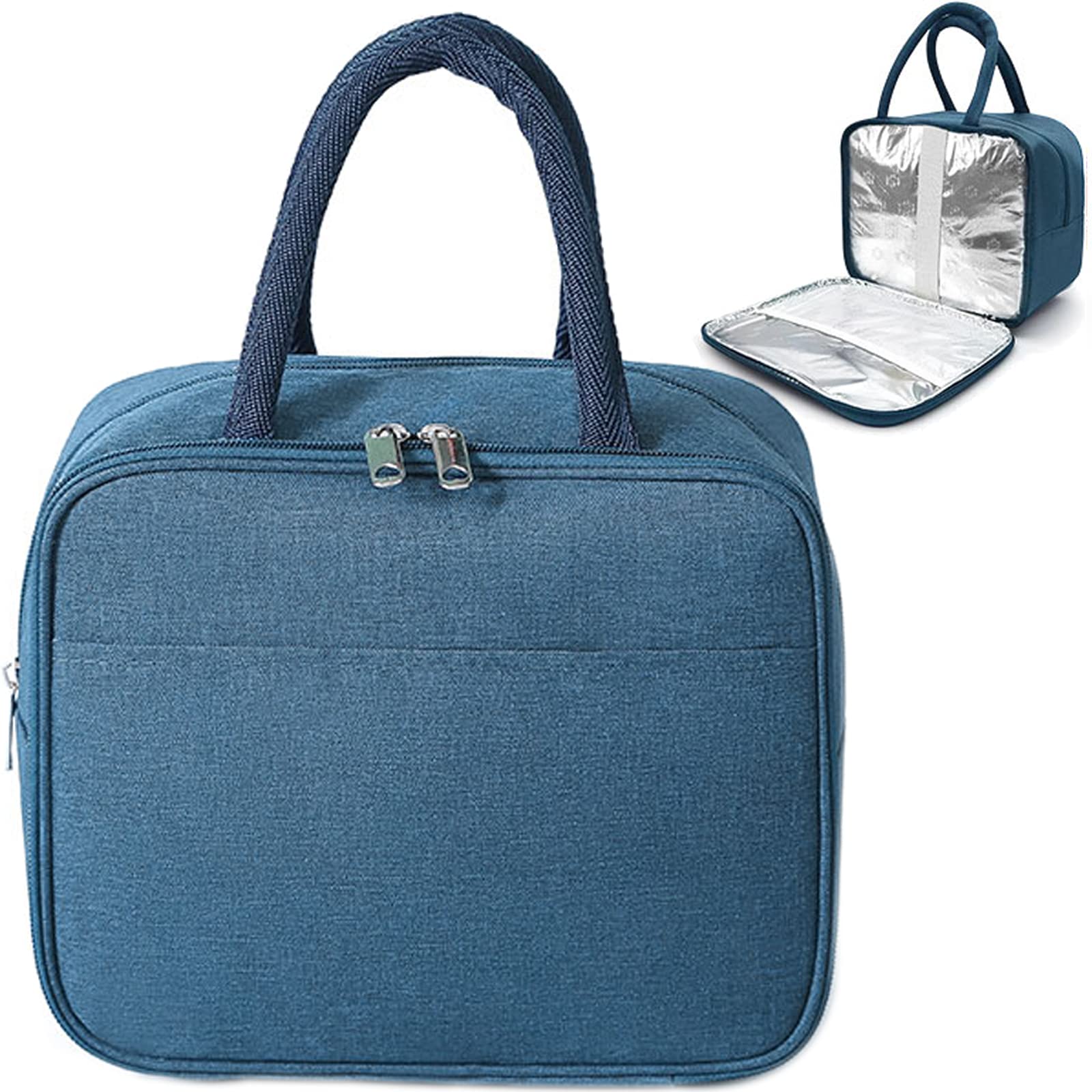 Insulated Reusable Lunch Bag for Women & Men - Leakproof Portable Cooler Lunch Box with Pocket for Office, Work, School - Durable & Easy to Clean (Blue) | Perfect for Meal Prep, Picnics & Daily Commute