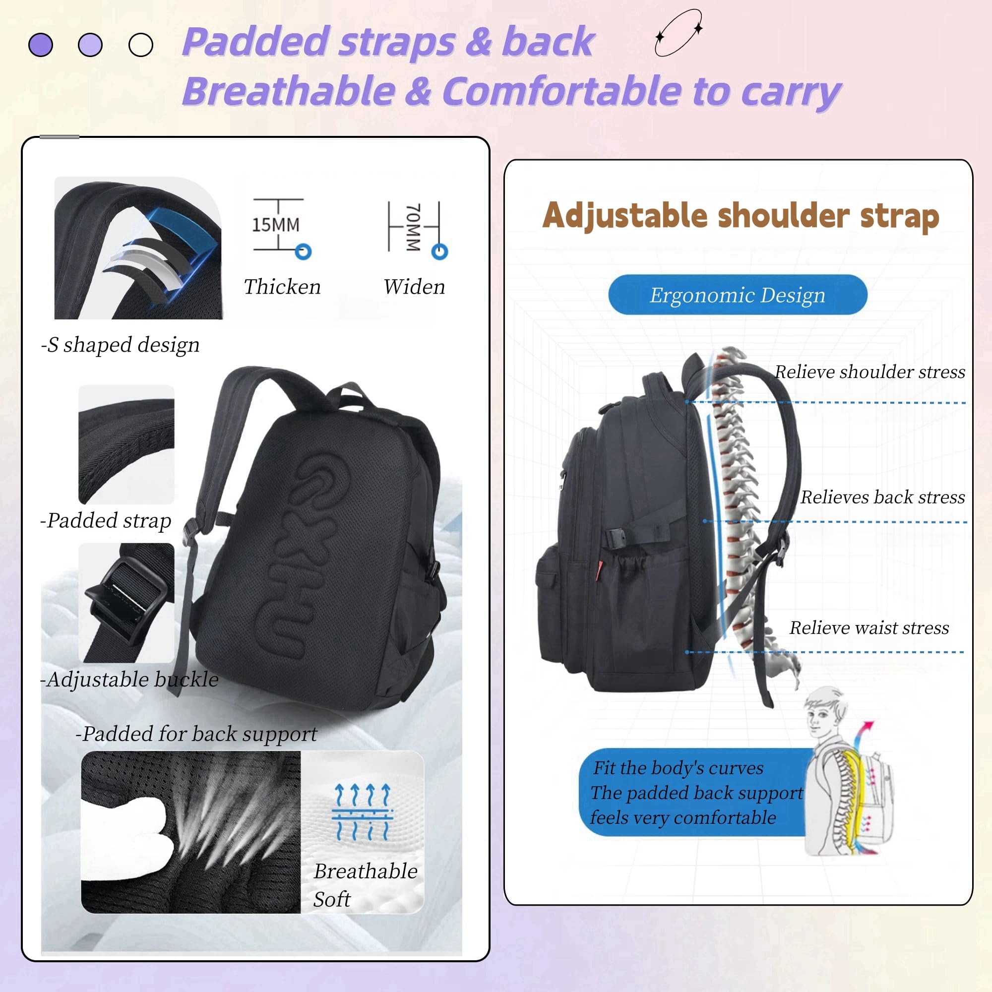 MITOWERMI Waterproof Backpack for Girls & Teens - Light Blue School Bookbag for Middle School, Travel & Casual Use | Durable & Stylish Backpack for Everyday Use, Commuting & Outdoor Adventures