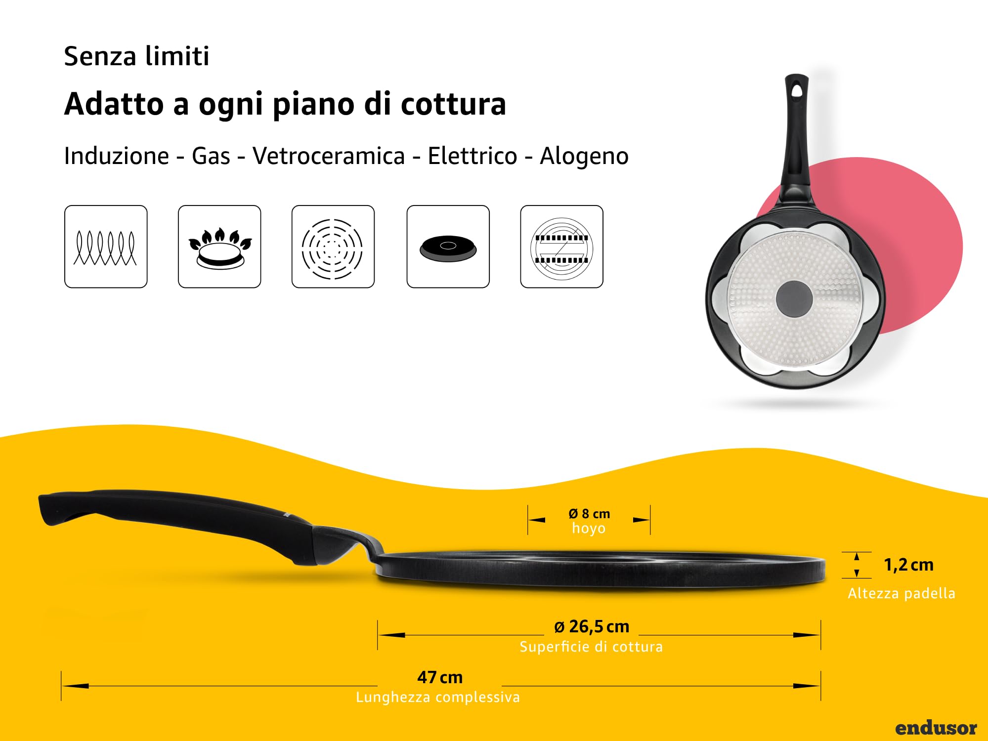 Endusor Non-Stick Induction Pancake Pan - 26cm Ø with 7 Molds for Pancakes, Fried Eggs, Omelets & Poffertjes | Compatible with Induction, Gas, Ceramic, Electric & Halogen Stoves | Perfect for Breakfast, Brunch & Family Cooking