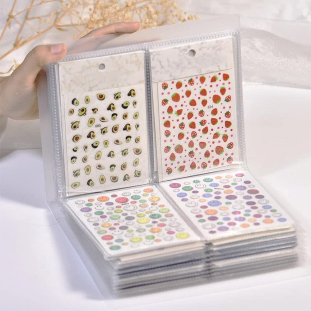CAVAD 80 Slots Nail Sticker Storage Book - Water Decals Collecting Album with 5Pcs Self-Sealing Jewelry Bone Bags - Easy Photo Manicure Art Tools for Nail Salon & DIY Home Nail Art Organization