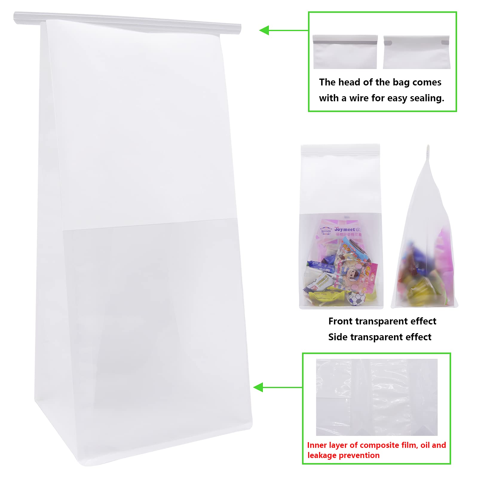25Pcs White Kraft Paper Bakery Bags with Window - 5.1x4.3x11 Inches Cookie Packaging Bags with Tin Tie Lock for Treats, Popcorn, Coffee | Perfect for Home Baking, Party Favors & Gift Packaging