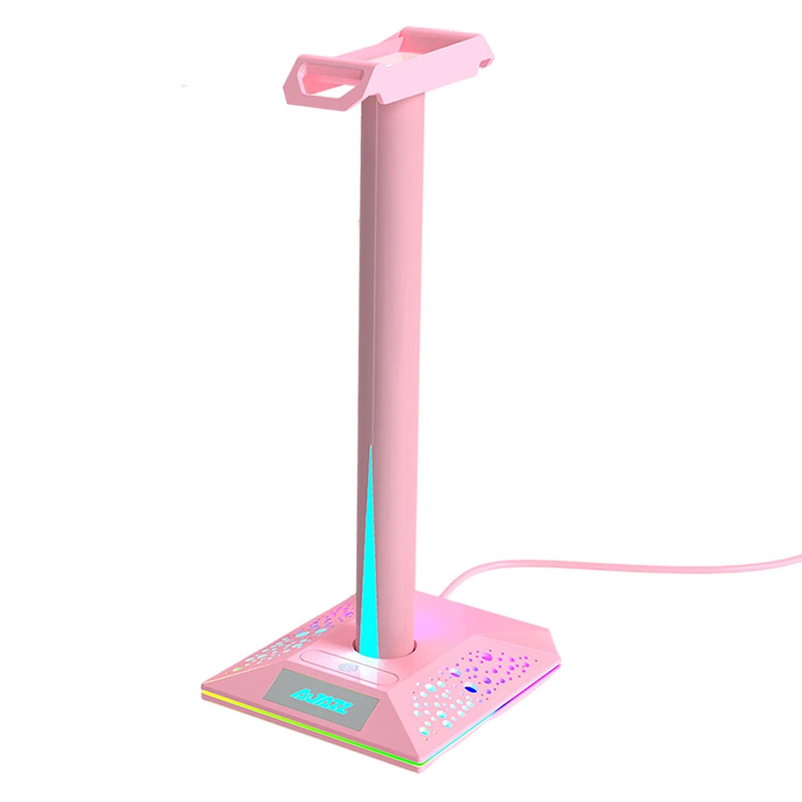 MagiDeal RGB Gaming Headphone Stand with USB Ports & LED Lighting - Durable Headset Holder with Charging Base, Hook & Organizer - Perfect Gift for PC Gamers (Pink) - Ideal for Gaming Setup, Desk Organization & Headset Storage