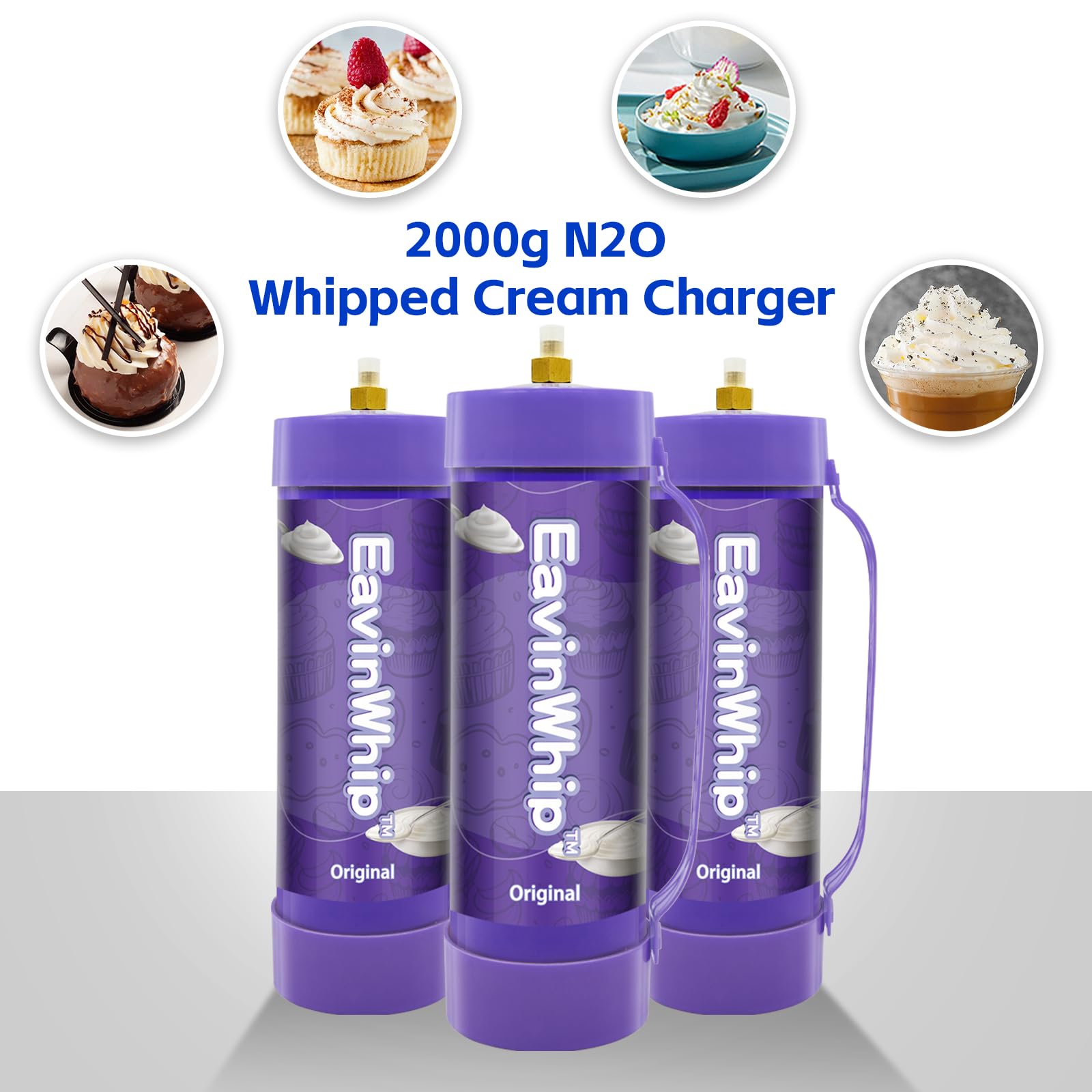 Premium 2000g 3.3L Whipped Cream Charger - Food Grade 99.95% Pure Nitrous Oxide (N2O) Tank with Nozzle - 2 Pack for Professional Desserts, Coffee Shops & Home Baking