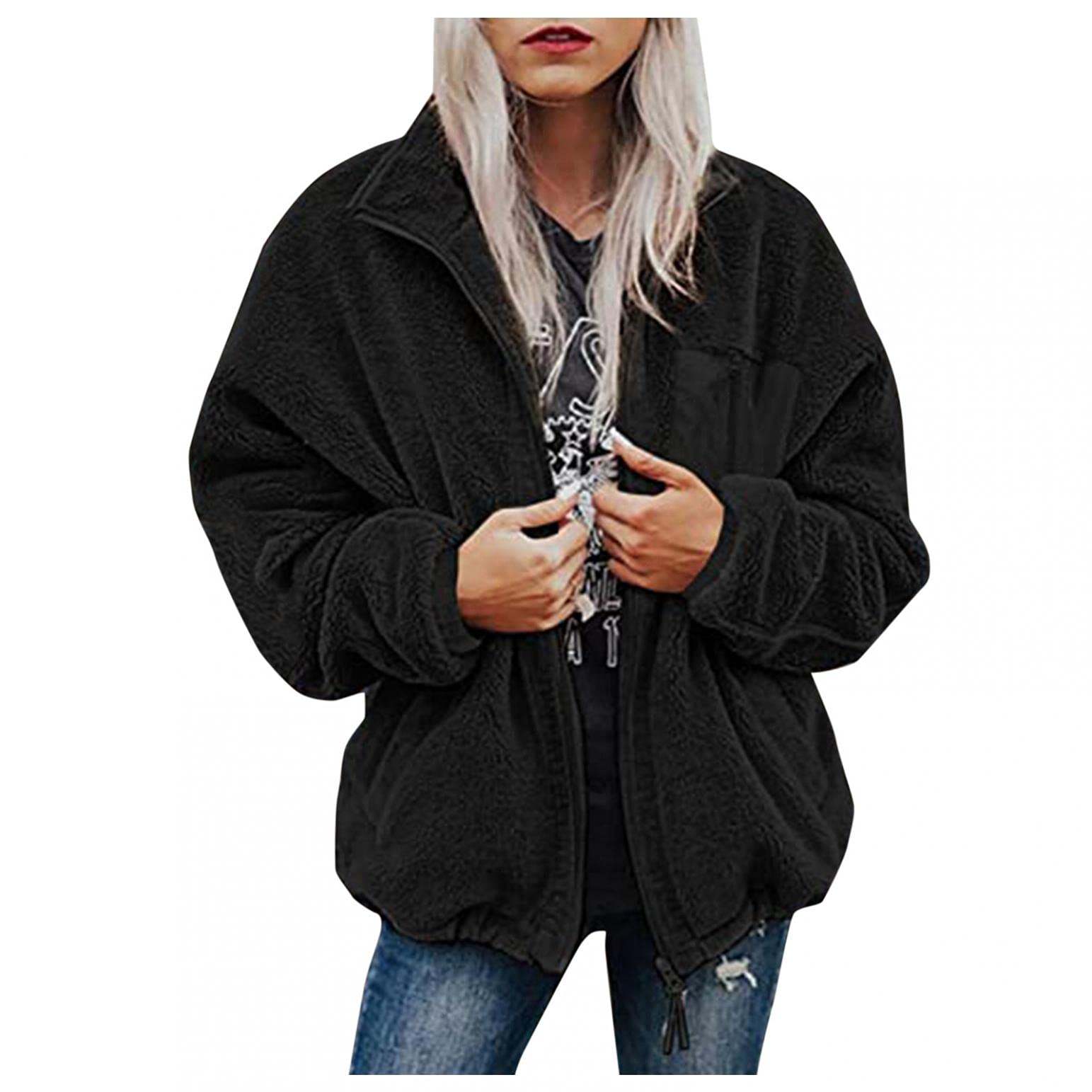 AODONG Women's Fall & Winter Fleece Jacket - Warm Long Sleeve Cozy Sweater with Pockets | Casual Outerwear for Cold Weather, Travel & Daily Wear