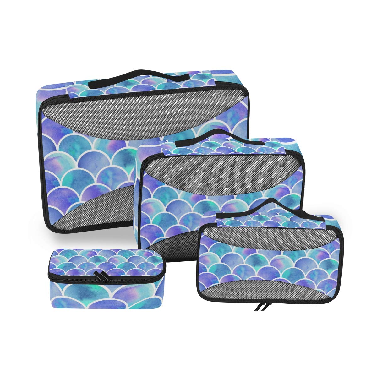 AUUXVA 4-Piece Travel Packing Cubes Set - Colorful Mermaid Scale Lightweight Luggage Organizers for Suitcases | Perfect for Vacation, Business Trips & Weekend Getaways