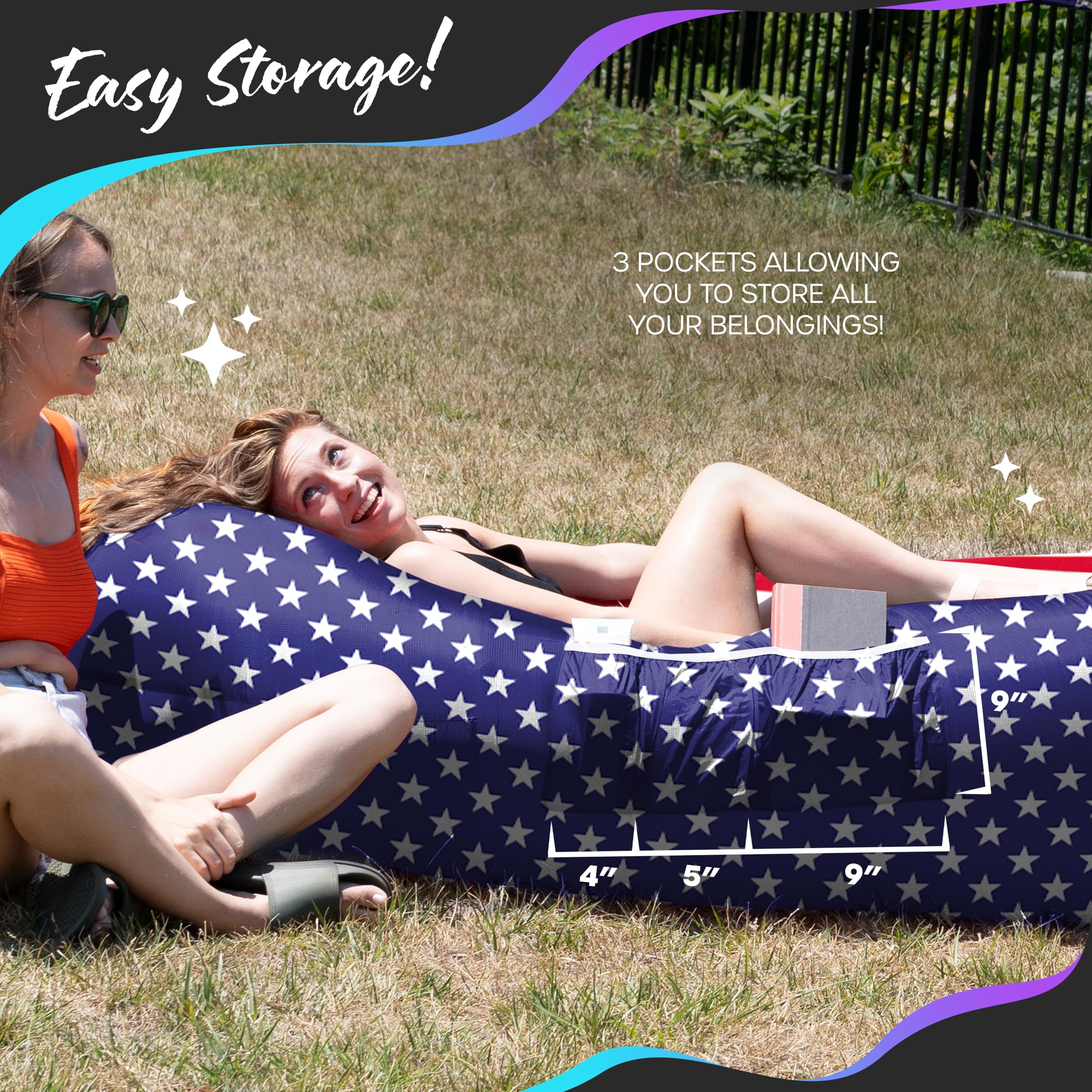 Nevlers Inflatable Lounger - 210T Polyester Portable Air Sofa Bed with 450 lbs Capacity, No Pump Needed, Built-in Pockets & Carry Bag - Perfect for Camping, Beach, Poolside, Backyard & Indoor Use - Inflatable Couch for Adults and Kids