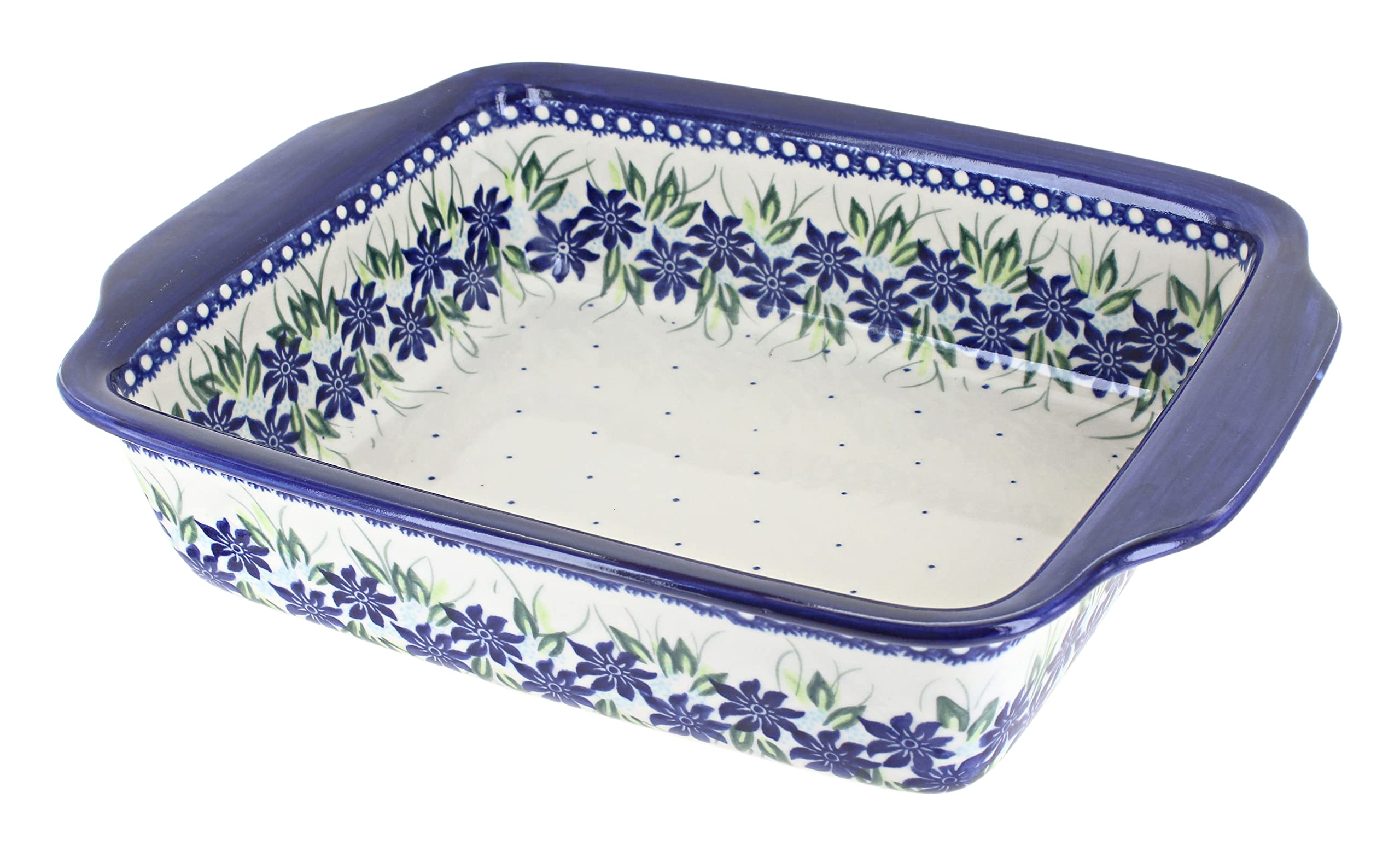 Blue Rose Polish Pottery Sierra Medium Rectangular Baker with Handles - Handcrafted Ceramic Baking Dish for Casseroles, Lasagna & Desserts - Perfect for Oven, Microwave & Dishwasher Safe