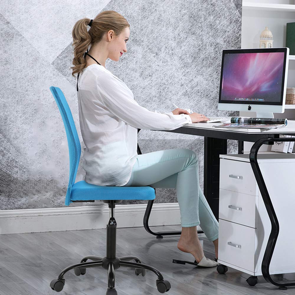 BestMassage Ergonomic Office Chair - Breathable Mesh Computer Chair with Lumbar Support, Armless Swivel Rolling Executive Chair for Back Pain Relief - Set of 4 Blue Chairs - Perfect for Home Office, Gaming & Workspaces