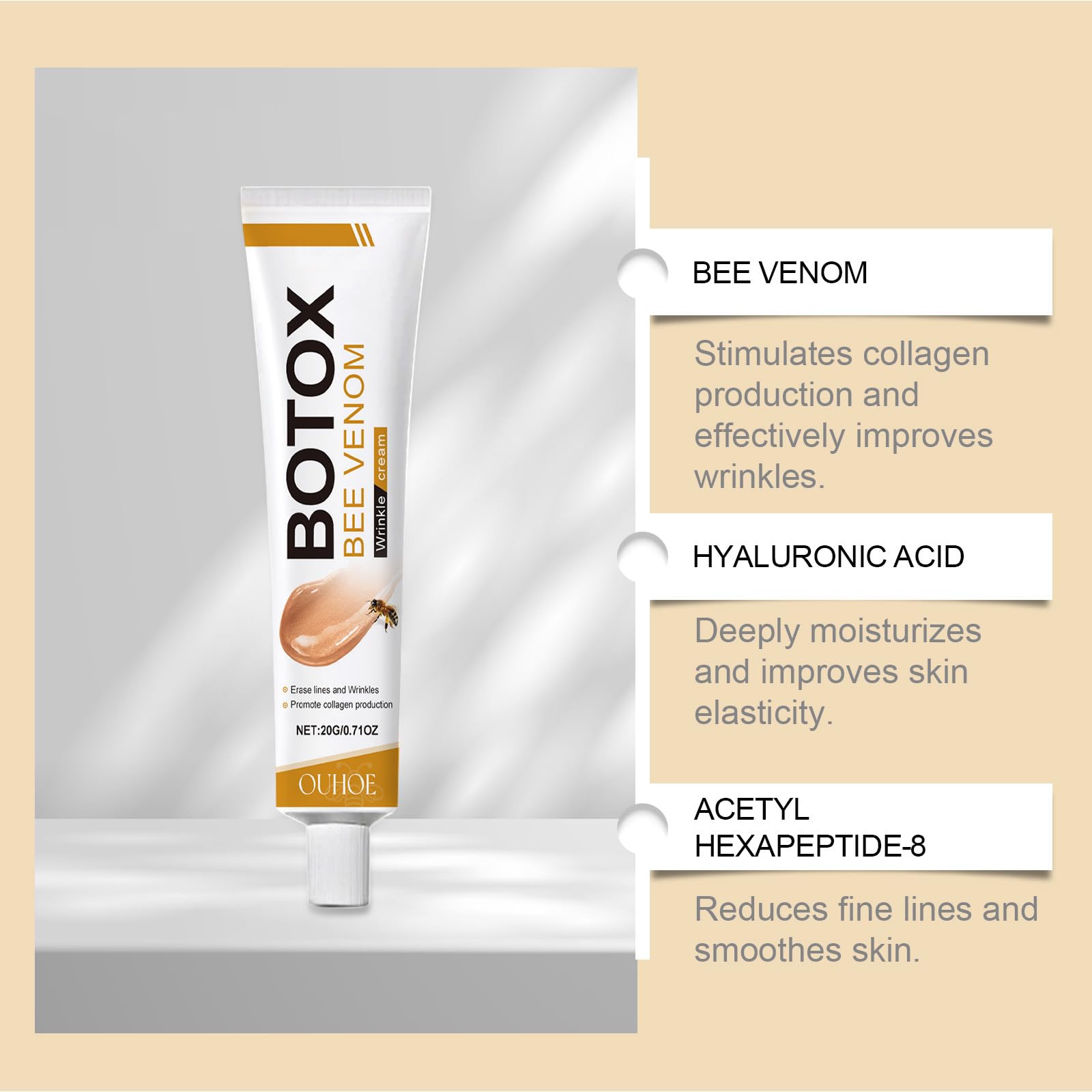 3-Pack Bee Venom Anti-Aging Skincare Set - Wrinkle Removal & Firming Cream Collection with Bee Venom Essence & Lotion for All Skin Types | Daily Moisturizing & Night Repair Routine