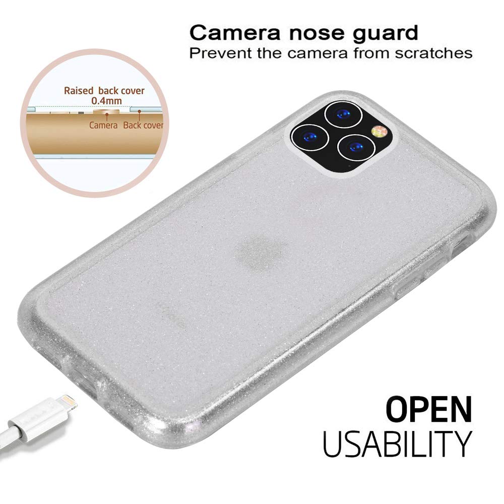 BAISRKE Clear Glitter Protective Case for iPhone 11 Pro Max - Hybrid Hard Plastic & Soft TPU Shockproof Cover | Heavy Duty Armor Protection | High Impact Resistant | Perfect for Everyday Use, Travel & Outdoor Activities