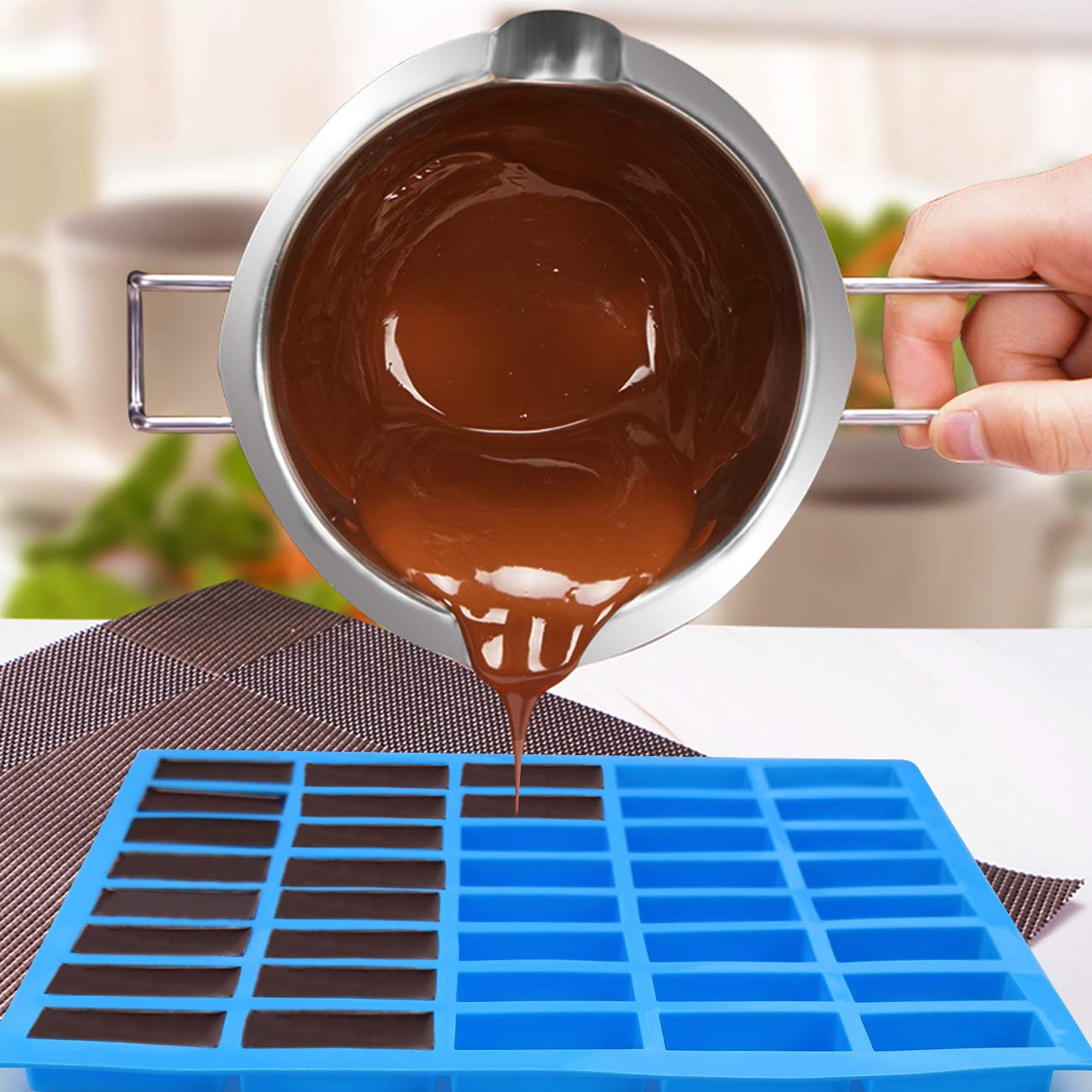 40 Cavities Rectangle Silicone Mold for Chocolate, Candy, Truffles, Ganache & Gummy - Premium Baking & Dessert Making Tool - Perfect for Home Bakers & Professional Chefs - Ideal for Parties, Holidays & Gift Packaging (Blue)