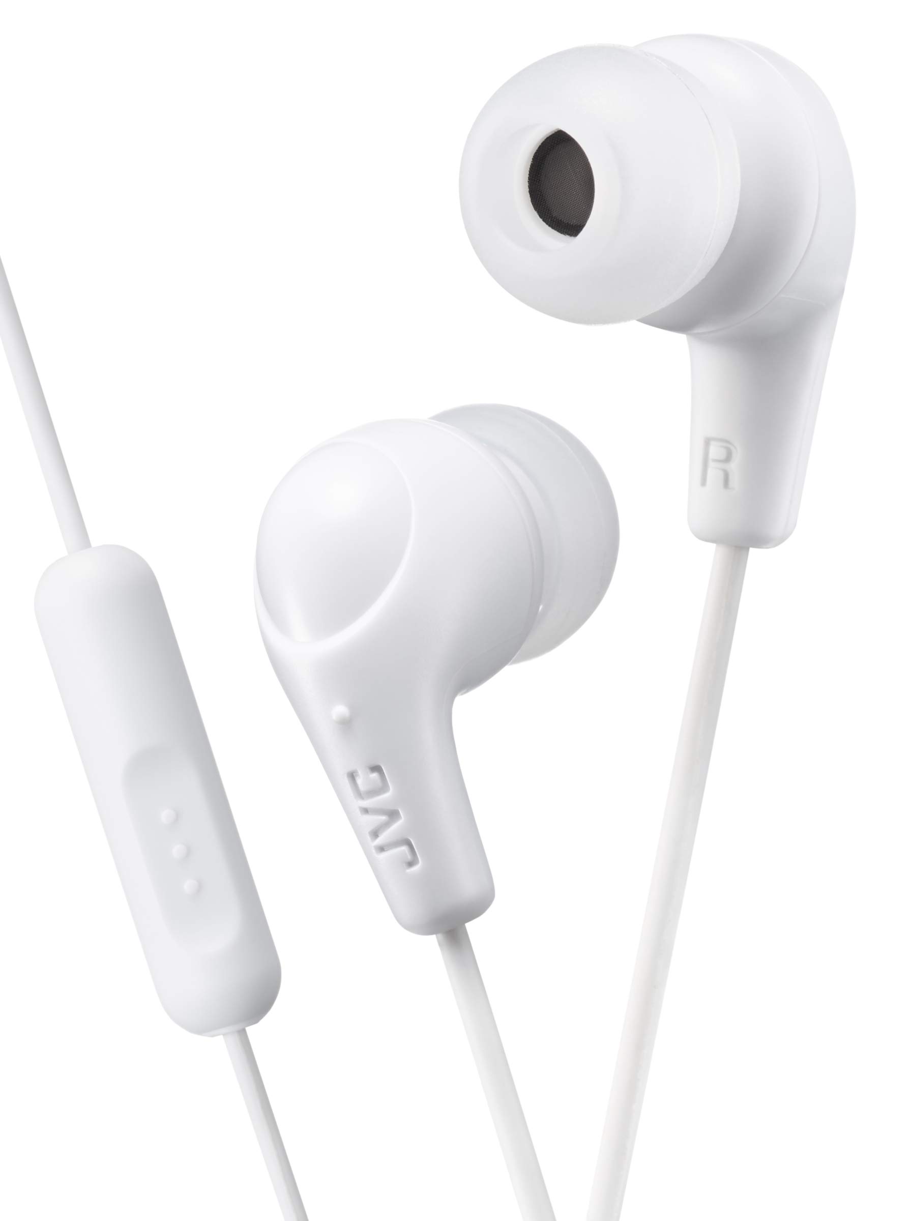 JVC Gumy Plus In-Ear Headphones with Built-in Microphone & Remote - Comfortable Silicone Earbuds for iPhone, Android & Smartphones - White | Perfect for Gym, Commuting & Workouts