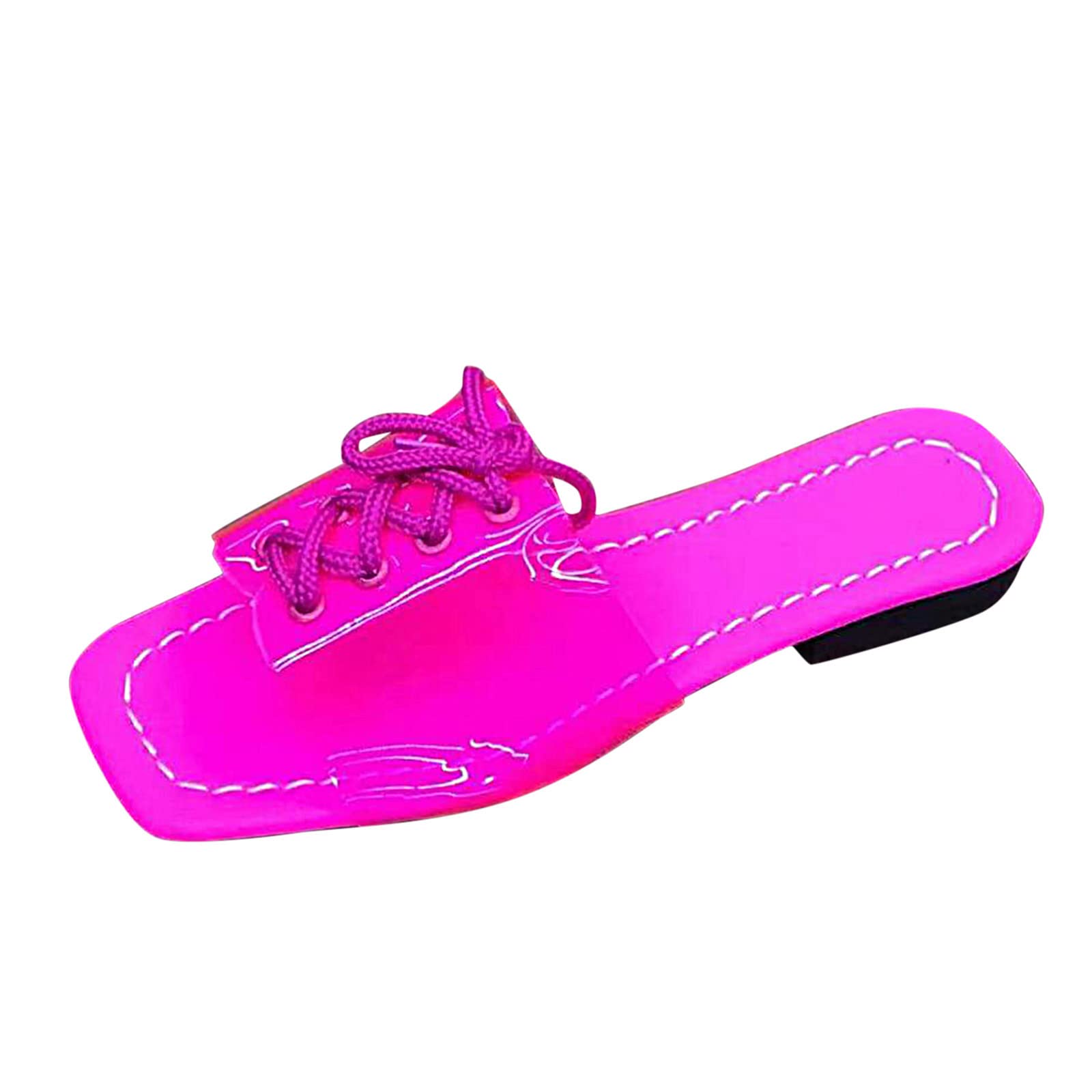 Women's Fashion Lace-Up Candy Slippers - Comfortable Flat Sandals for Beach, Home & Outdoor Wear (Hot Pink, Size 8.5) | Perfect for Summer Vacation, Poolside Relaxation & Casual Outings
