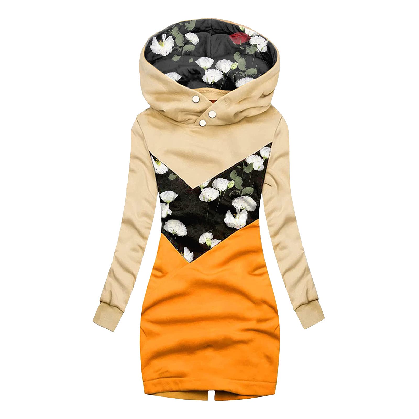 Stylish Women's Floral Print Hooded Jean Jacket - Elegant Long Sweatshirt Coat for Plus Size | Perfect for Casual Outings, Layering & Fall Fashion