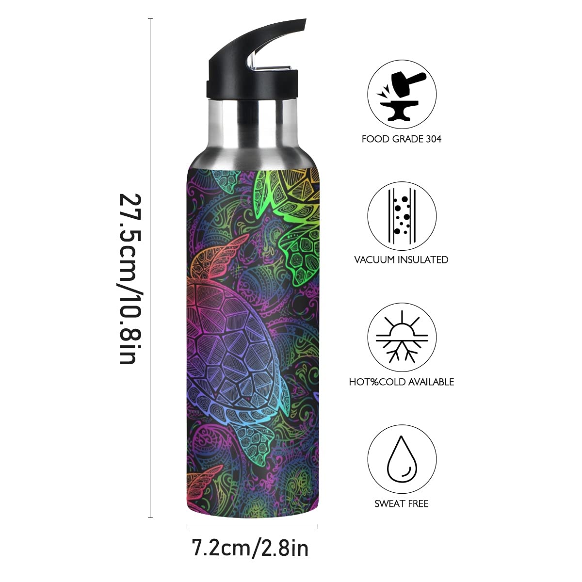 Mandala Sea Turtle Insulated Water Bottle 20oz - Gym & Travel