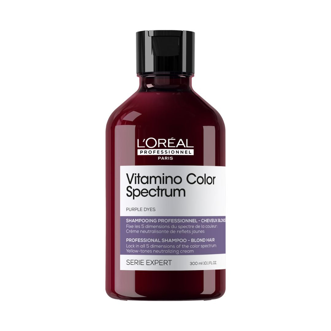 L'Oreal Professionnel Vitamino Color Spectrum Purple Shampoo 300ml - Toning Shampoo for Blonde & Gray Hair - Neutralizes Brassiness & Enhances Shine - Perfect for Salon & Home Hair Care