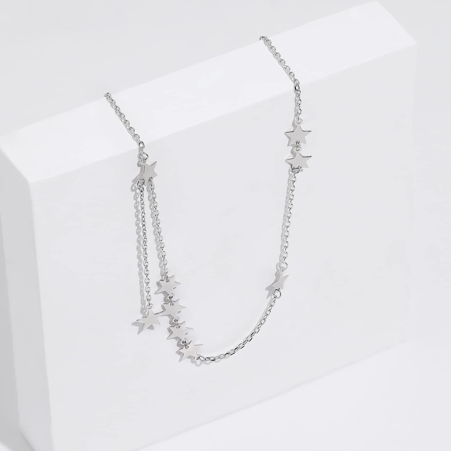 Trendy 925 Sterling Silver Layering Necklace Set for Women & Teen Girls - Adjustable 14-16 Inch Star Pendant Choker Necklace | Perfect for Layering, Everyday Wear, Gift Giving & Special Occasions