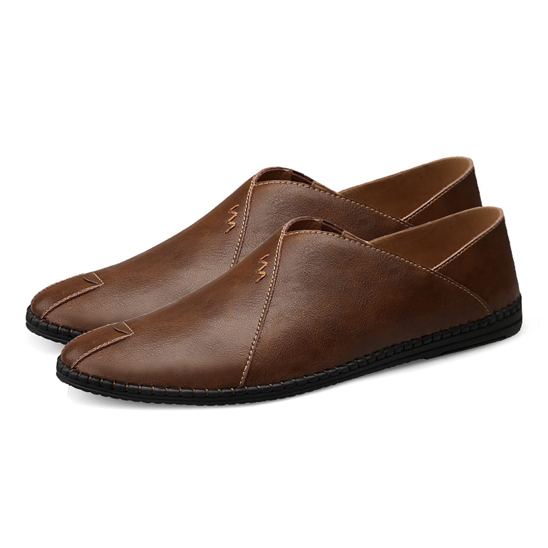 Men's Dark Brown Casual Leather Slip-On Shoes - Soft Sole Comfortable Loafers for Everyday Wear | Perfect for Office, Travel & Relaxing Outfits (Brown, Size 39)